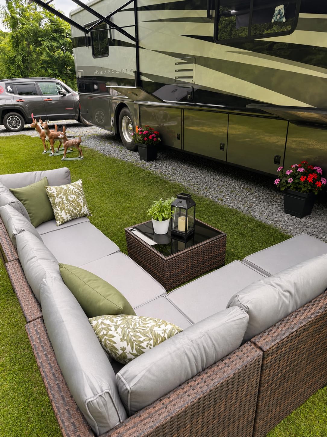 Qsun 7 Pieces Outdoor Patio Furniture Set, PE Rattan Outdoor Wicker Sectional Furniture Sofa Set, with Cushions and Glass Coffee Table, for Balcony, Porch, Garden, Grey customer photo 1