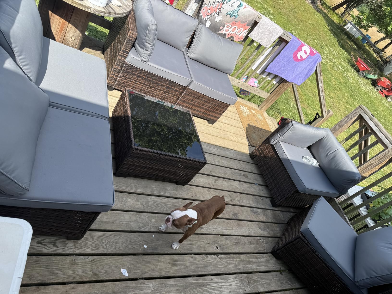 Qsun 7 Pieces Outdoor Patio Furniture Set, PE Rattan Outdoor Wicker Sectional Furniture Sofa Set, with Cushions and Glass Coffee Table, for Balcony, Porch, Garden, Grey customer photo 2