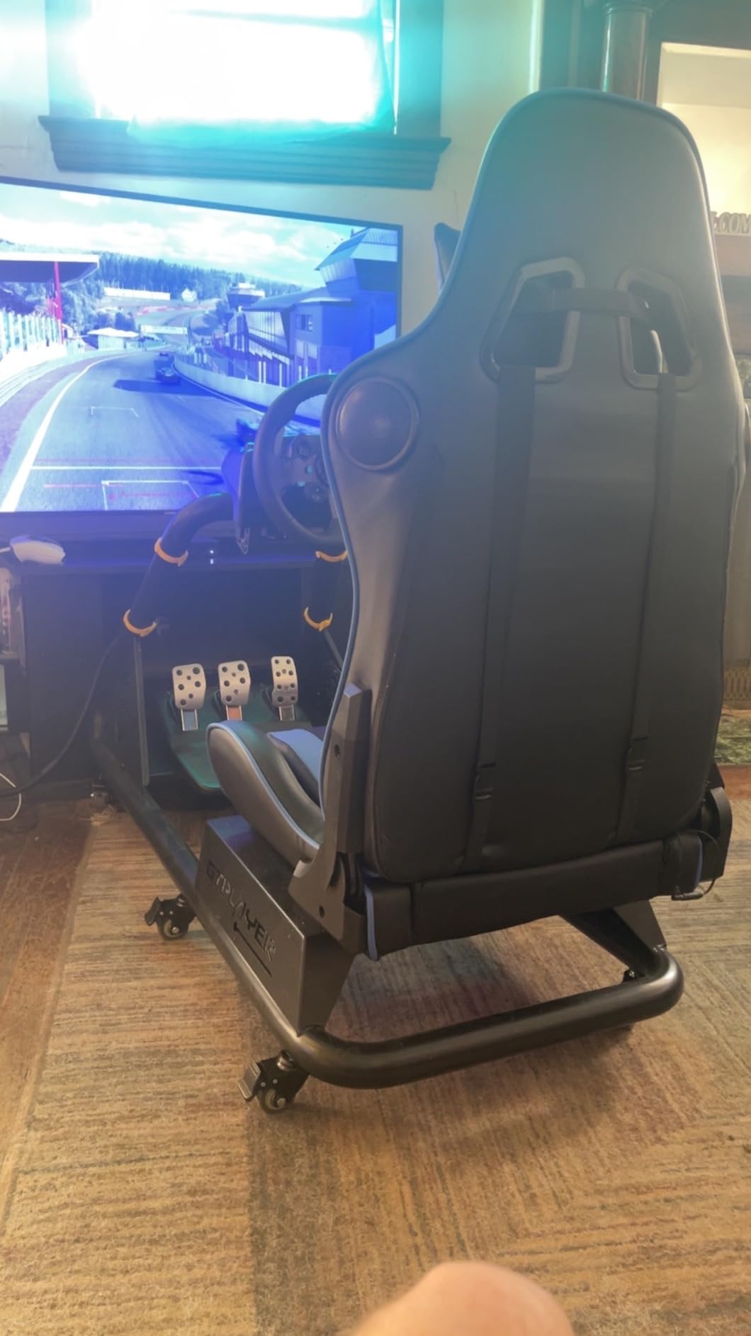 GTPLAYER Racing Simulator Cockpit with Seat and Bluetooth Speakers, Racing Style Reclining Seat and Ultra-Sturdy Alloy Steel Frame (Black) customer photo 1