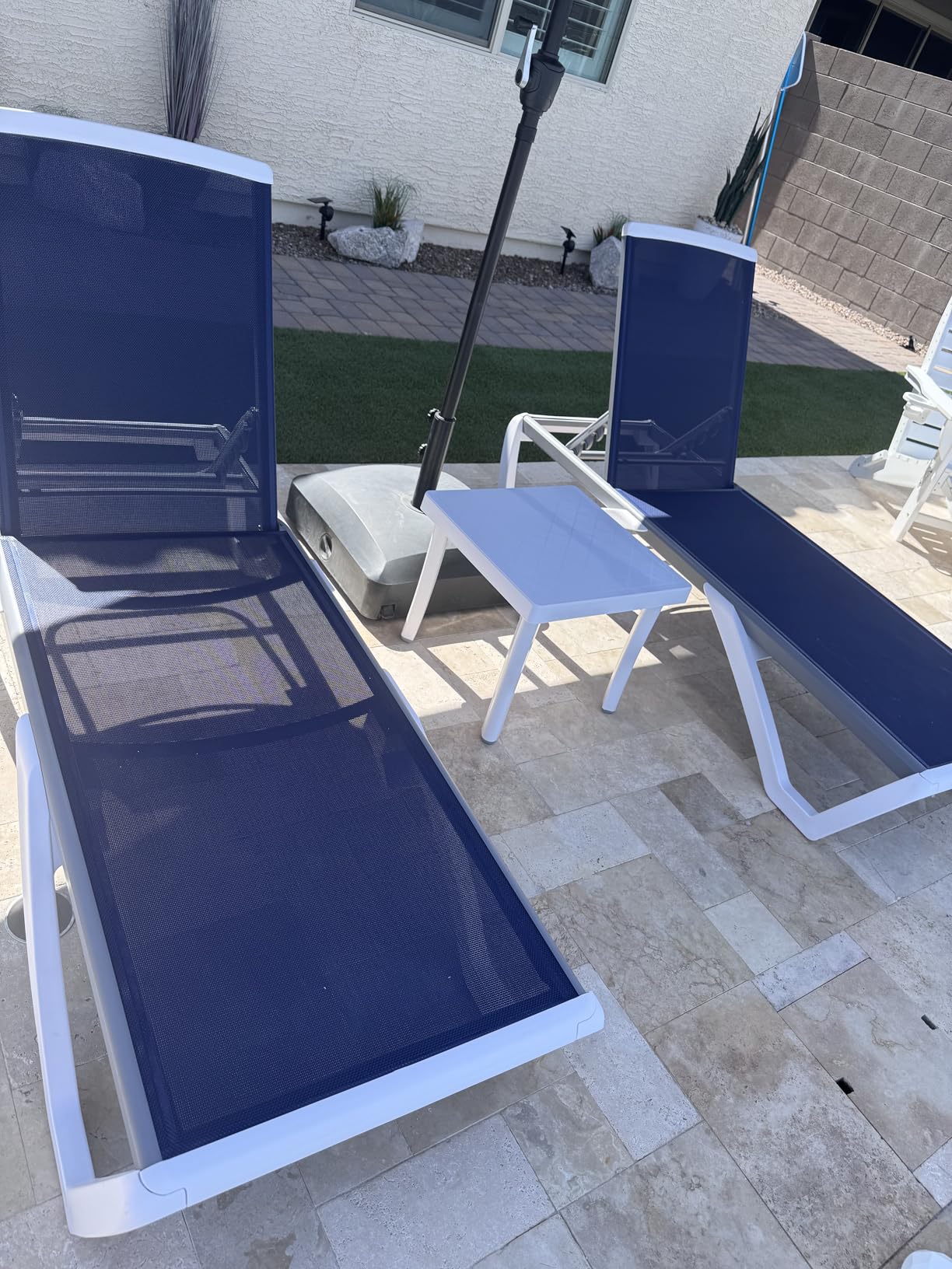 Kozyard 3-Piece Outdoor Chaise Lounge Chair Set, Fully Flat Adjustable Patio Lounger with Aluminum Frame & Resin Legs, Textilene Fabric for Poolside, Backyard & Beach (Gray, 2 Chairs + Table) customer photo 1