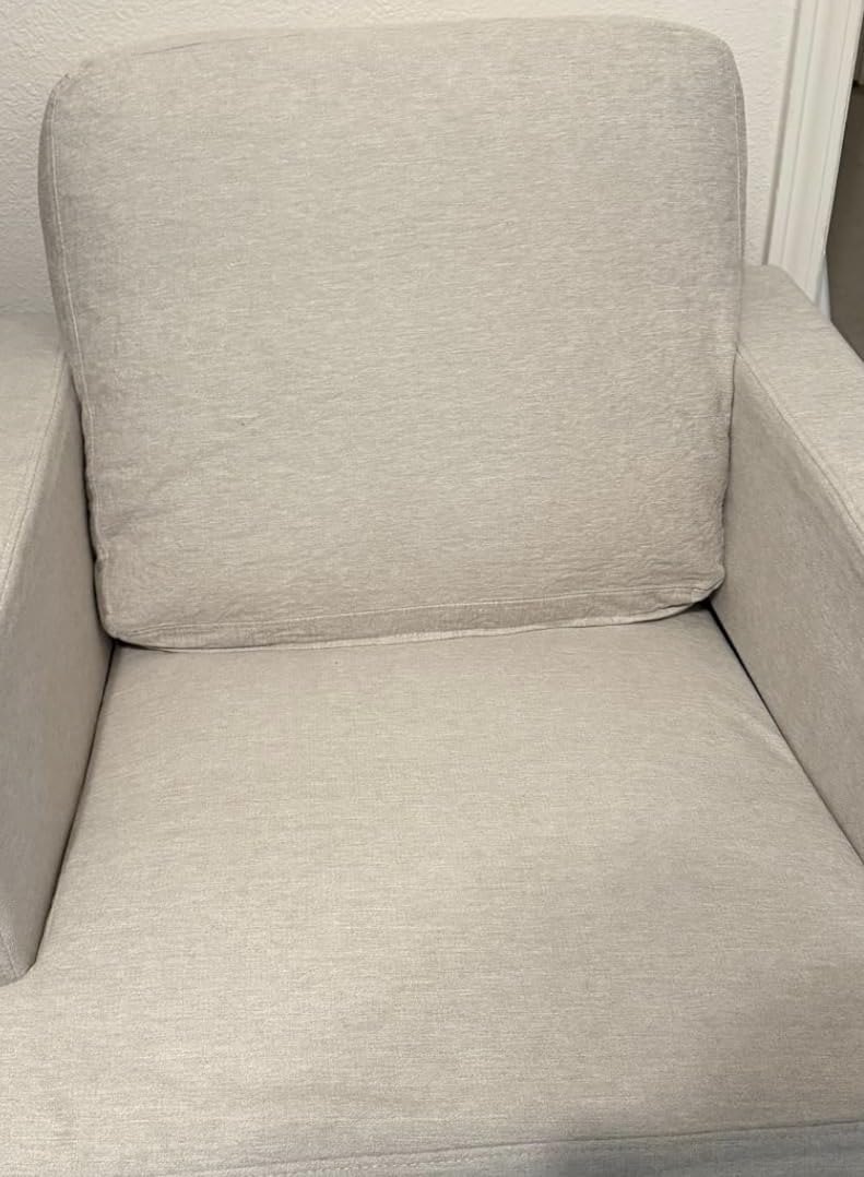 Weture Mid-Century Accent Chair, Modern Linen Fabric Armchair for Living Room, Comfy Upholstered Reading Accent Chairs for Bedroom, Single Sofa Chair with Wood Legs (Beige) customer photo 2