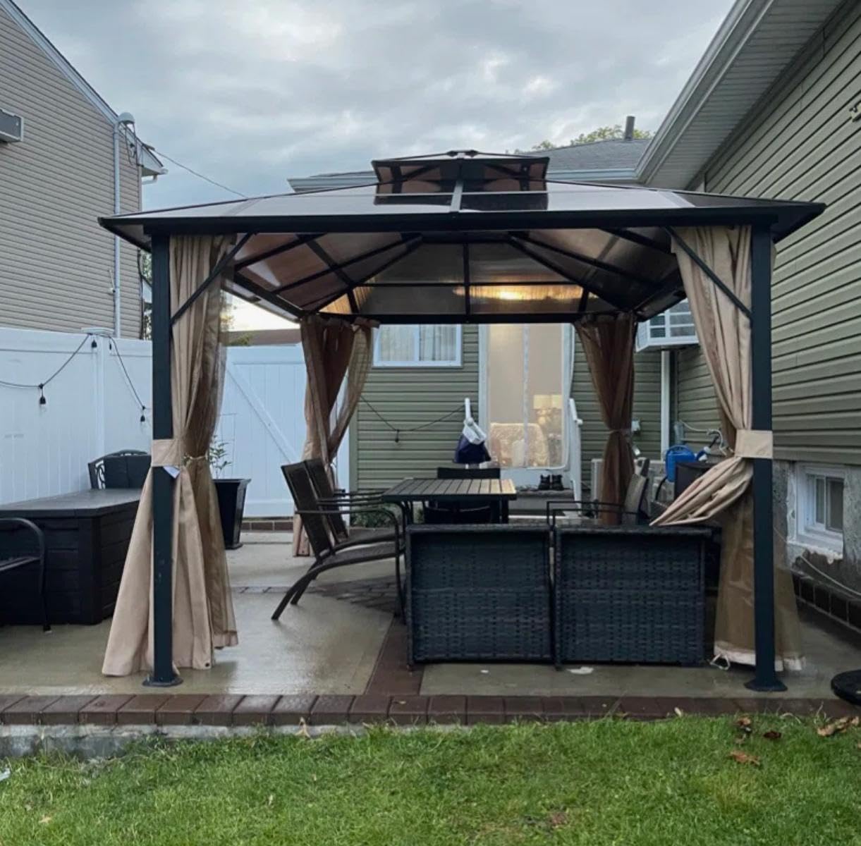 Aoxun 10'x12' Hardtop Gazebo, Aluminum Frame Permanent Pavilion with Curtains and Netting, Outdoor Polycarbonate Gazebo, Double Roof Canopy, for Gardens, Patios, Lawns customer photo 1