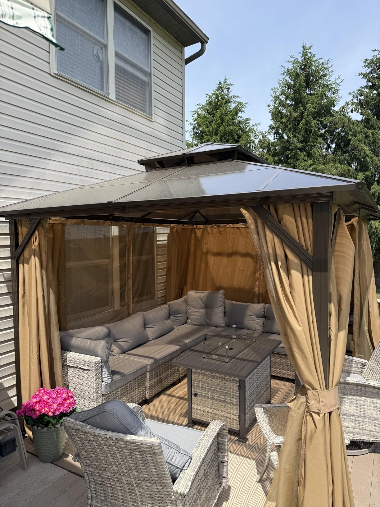 Aoxun 10'x12' Hardtop Gazebo, Aluminum Frame Permanent Pavilion with Curtains and Netting, Outdoor Polycarbonate Gazebo, Double Roof Canopy, for Gardens, Patios, Lawns customer photo 2