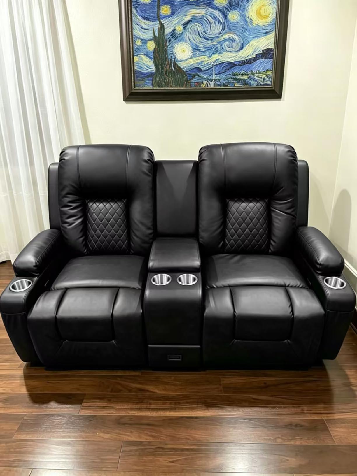 YONISEE Large Loveseat Recliner, Loveseat Recliner Sofa with Storage Console, Recliner Chair with USB Ports, 2 Cell Phone Holders, Cup Holder, Loveseat Couch for Living Room customer photo 1
