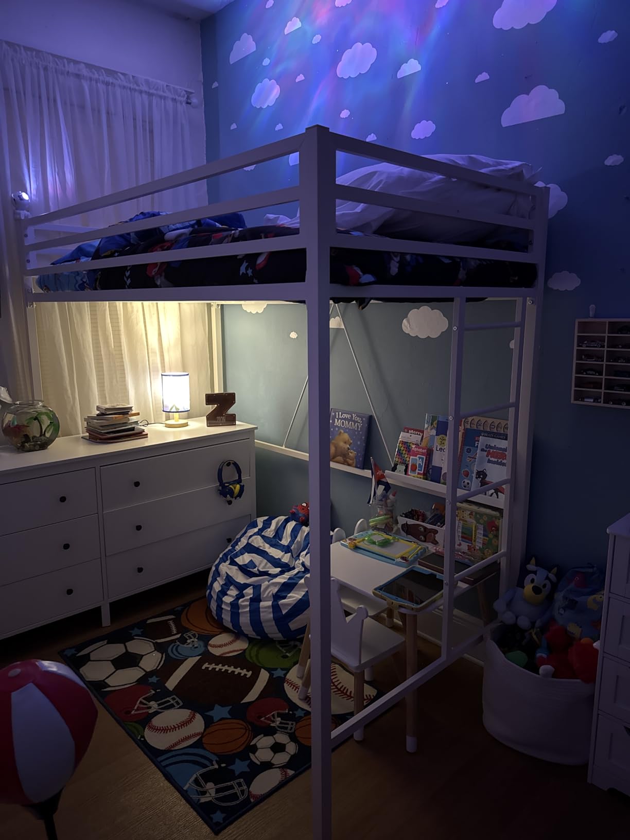 ikalido Metal Loft Bed Twin Size with Safety Guardrail and Ladder, No Box Spring Needed Space Saving Bedroom Furniture, Cream White customer photo 2