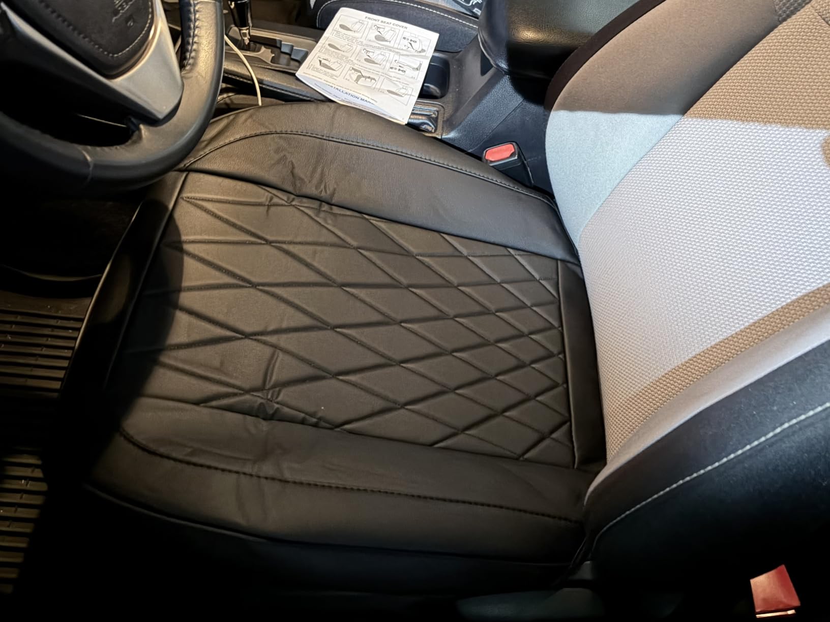 CAR PASS 2 Pack Leather Front Car Seat Covers, Bottom Seat Covers Full Wrapped with Storage Pocket, Anti-Slip Leather Seat Protectors,Waterproof Seat Cushion Pad Universal Fit Sedan SUV Truck, Black customer photo 2