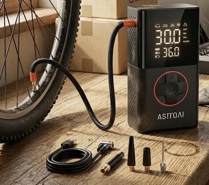 AstroAI L7 Tire Inflator Portable Air Compressor, 150 PSI Cordless Mini Air Pump with Digital Display Pressure Gauge, Fast Inflation & LED Light for Car Tires, Motorcycles, Bikes, Balls customer photo 2