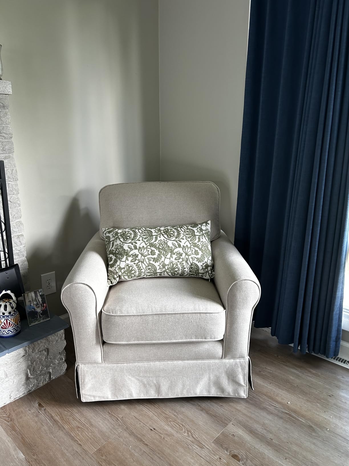 INZOY Swivel Accent Chair Set of 2, Mid Century Modern Reading Chair, Upholstered Swivel Square Chair for Living Room Bedroom Small Spaces, Fully Assembled, Blue Stripe customer photo 1
