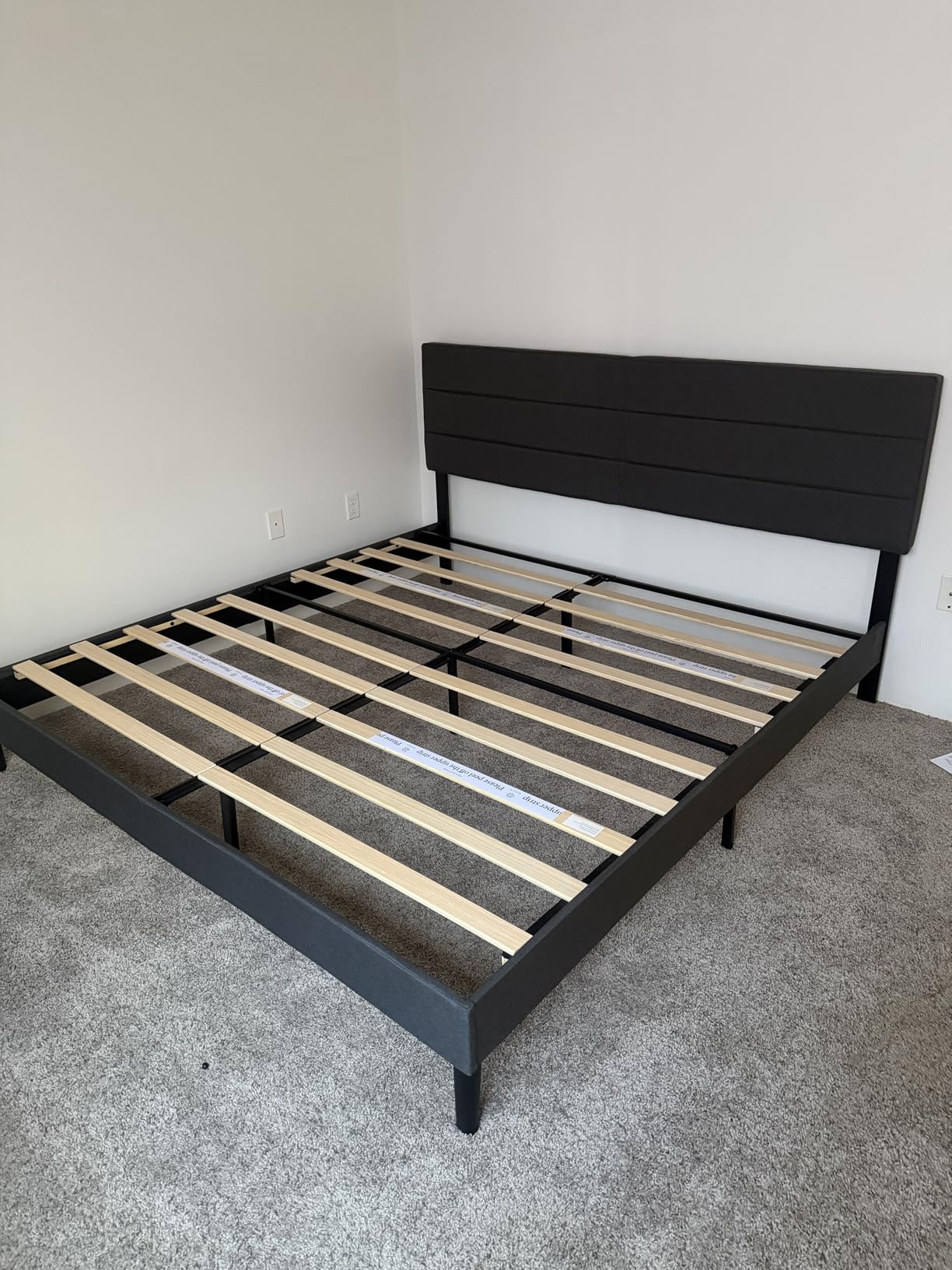 Zinus Queen Piper Upholstered Platform Bed with Horizontal Paneled Headboard, Wooden Slat Support, No Box Spring Needed, Easy Assembly, Eco Friendly Packaging, Dark Grey customer photo 2