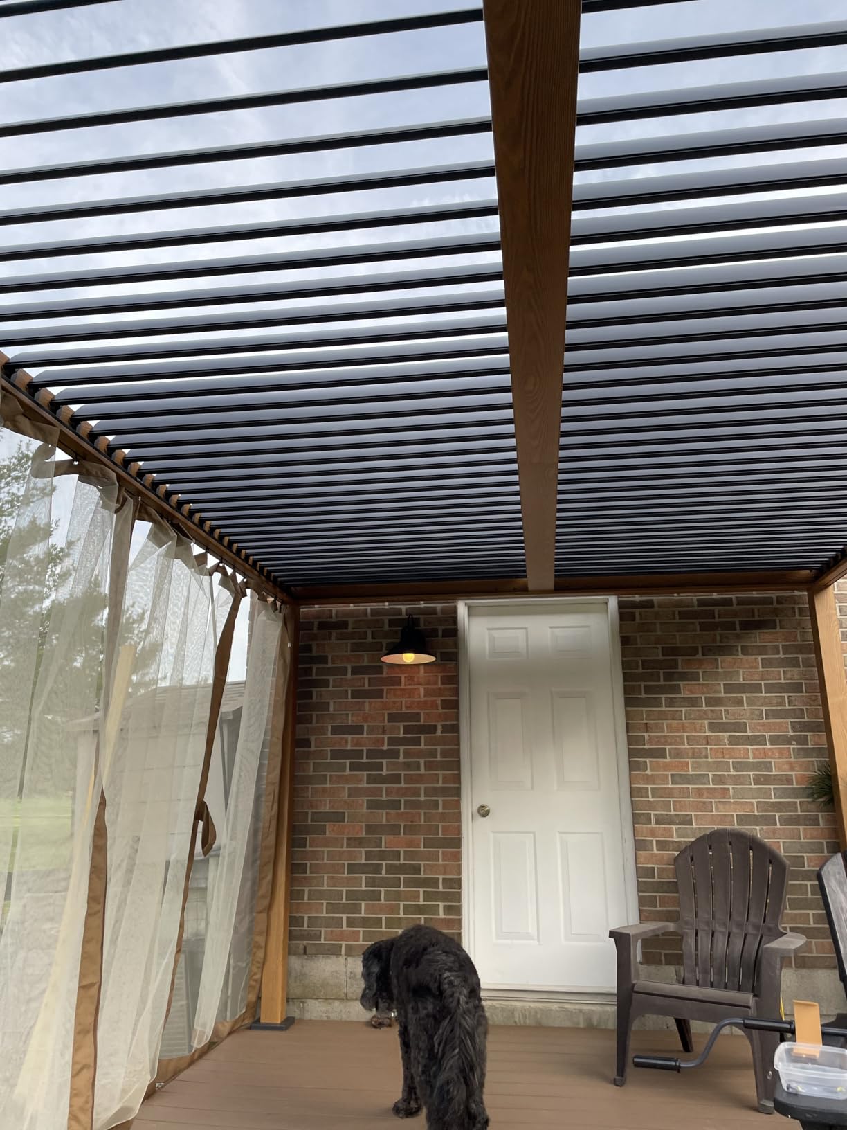 Outsunny 10 x 13 ft. Louvered Pergola Hardtop Gazebo with Adjustable Aluminum Roof and Frame, Outdoor Pergola with Curtains and Netting, for Garden, Lawn, Backyard, and Deck, Dark Gray customer photo 1
