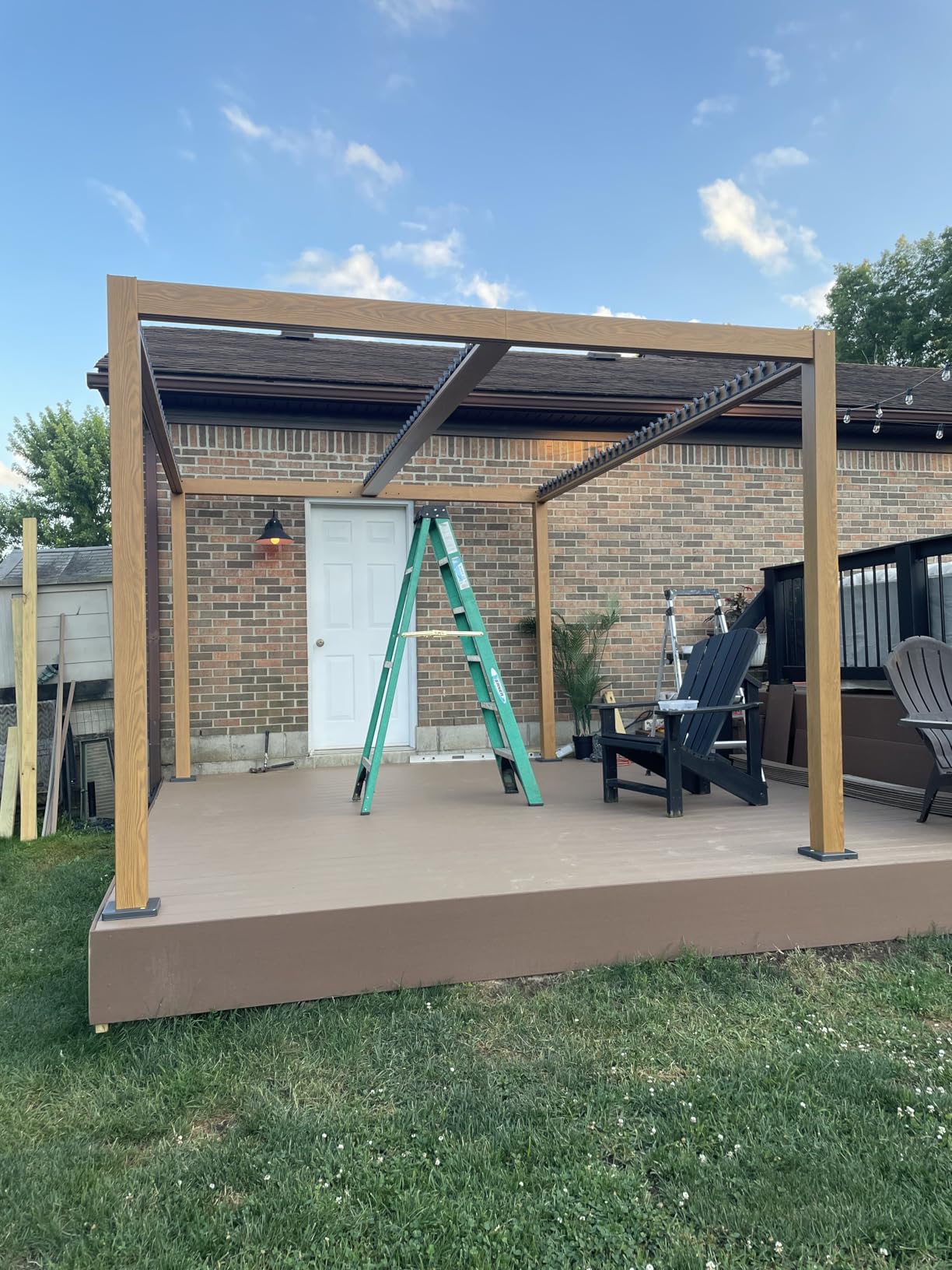 Outsunny 10 x 13 ft. Louvered Pergola Hardtop Gazebo with Adjustable Aluminum Roof and Frame, Outdoor Pergola with Curtains and Netting, for Garden, Lawn, Backyard, and Deck, Dark Gray customer photo 2