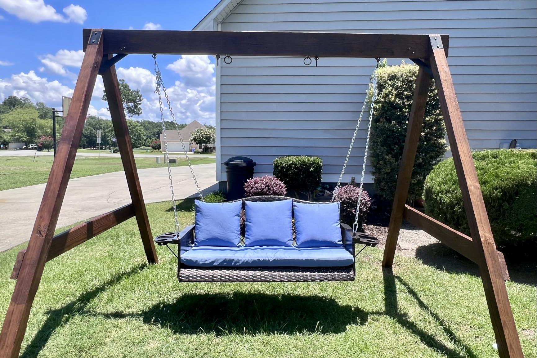 ZZW Upgraded Wicker Hanging Porch Swing Heavy Duty 900lbs 3-Seat Outdoor Patio Swing Chair, Amazon's Choice customer photo 1