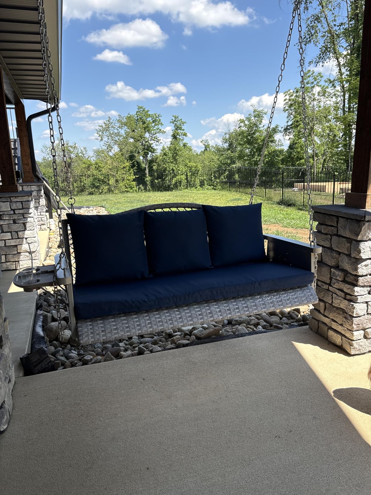 ZZW Upgraded Wicker Hanging Porch Swing Heavy Duty 900lbs 3-Seat Outdoor Patio Swing Chair, Amazon's Choice customer photo 2