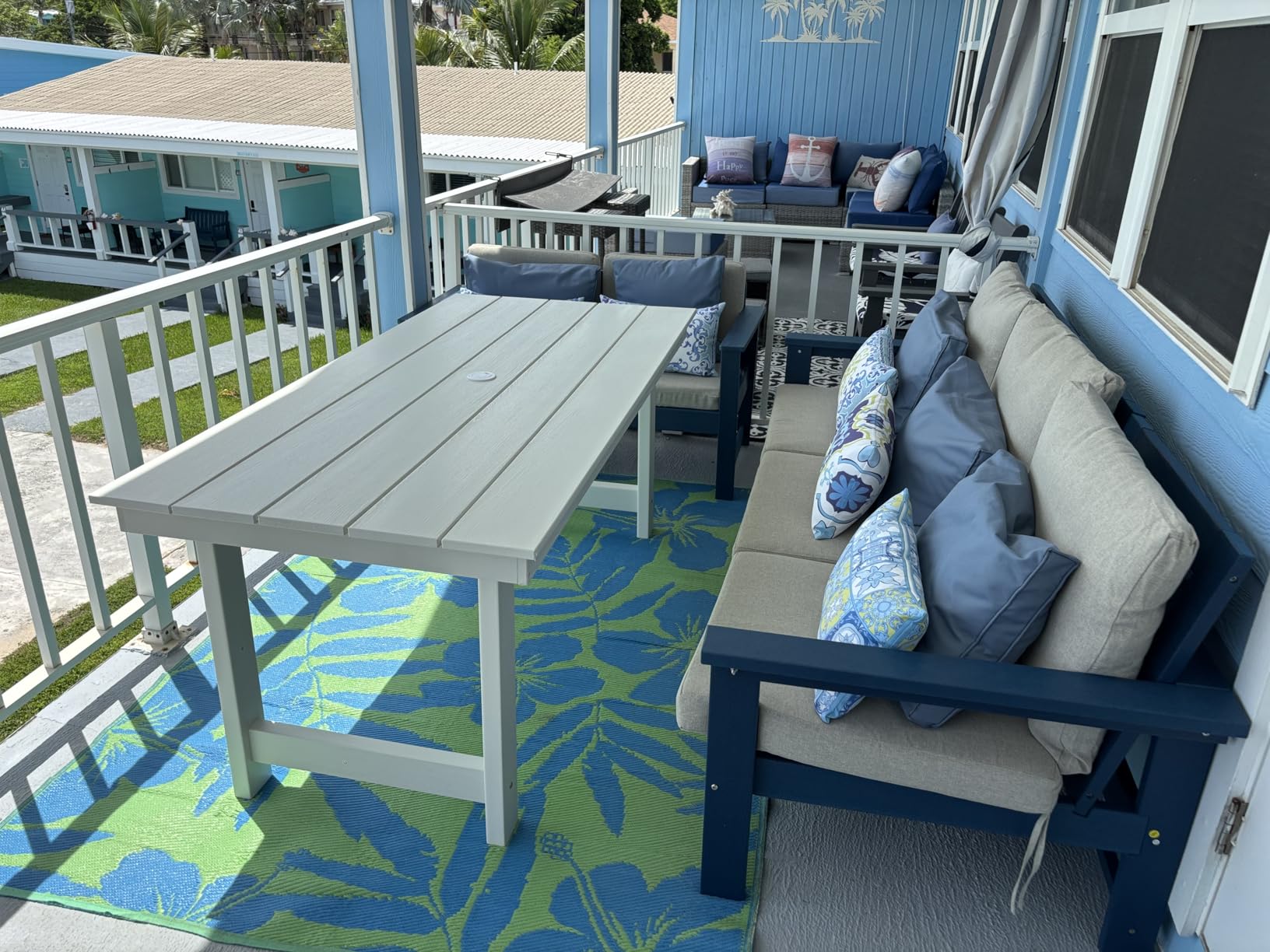 SERWALL Outdoor HDPE Dining Table Set, 7-Piece Outdoor Dining Table Sets with Umbrella Hole Cut-Out Table and 6 Chairs, Gray customer photo 2