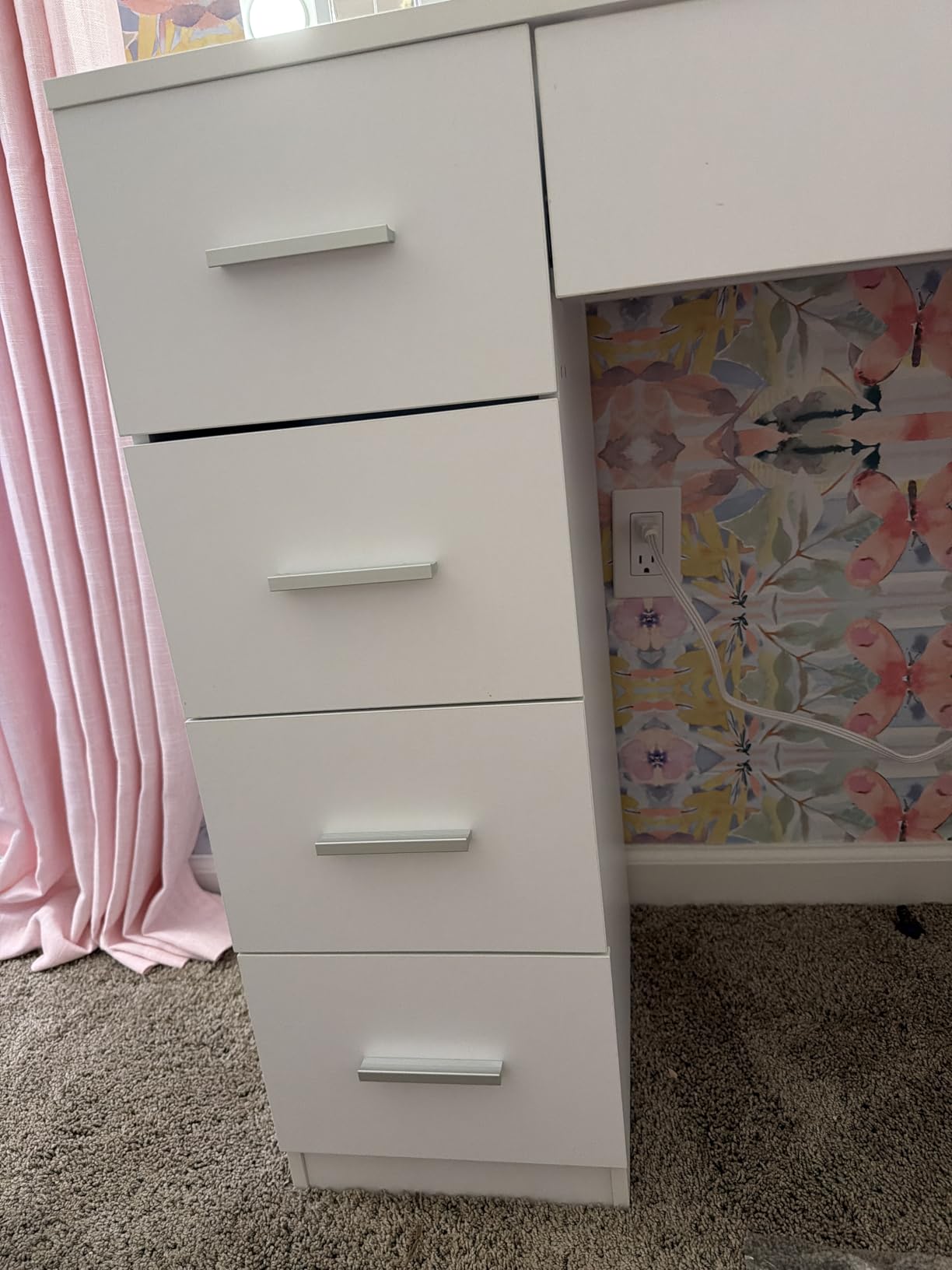 Quimoo Vanity Desk with Mirror & Lights, Makeup Vanity with 5 Drawers & Storage Shelves, White Vanity Table, 3 Color Modes & Adjustable Brightness, Dressing Table, Bedroom customer photo 2