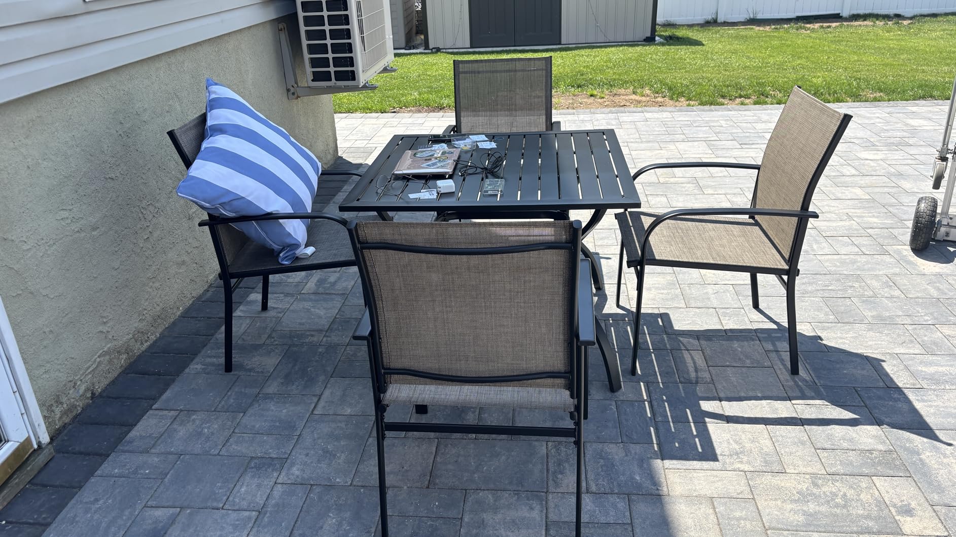 HERA'S HOUSE 9 Pieces Patio Dining Set, 8 x Brown Textilene Patio Chairs and 1 x 83 Large Rectangle Dining Table, Outdoor Furniture Set for Deck Garden Backyard Lawn Poolside customer photo 1