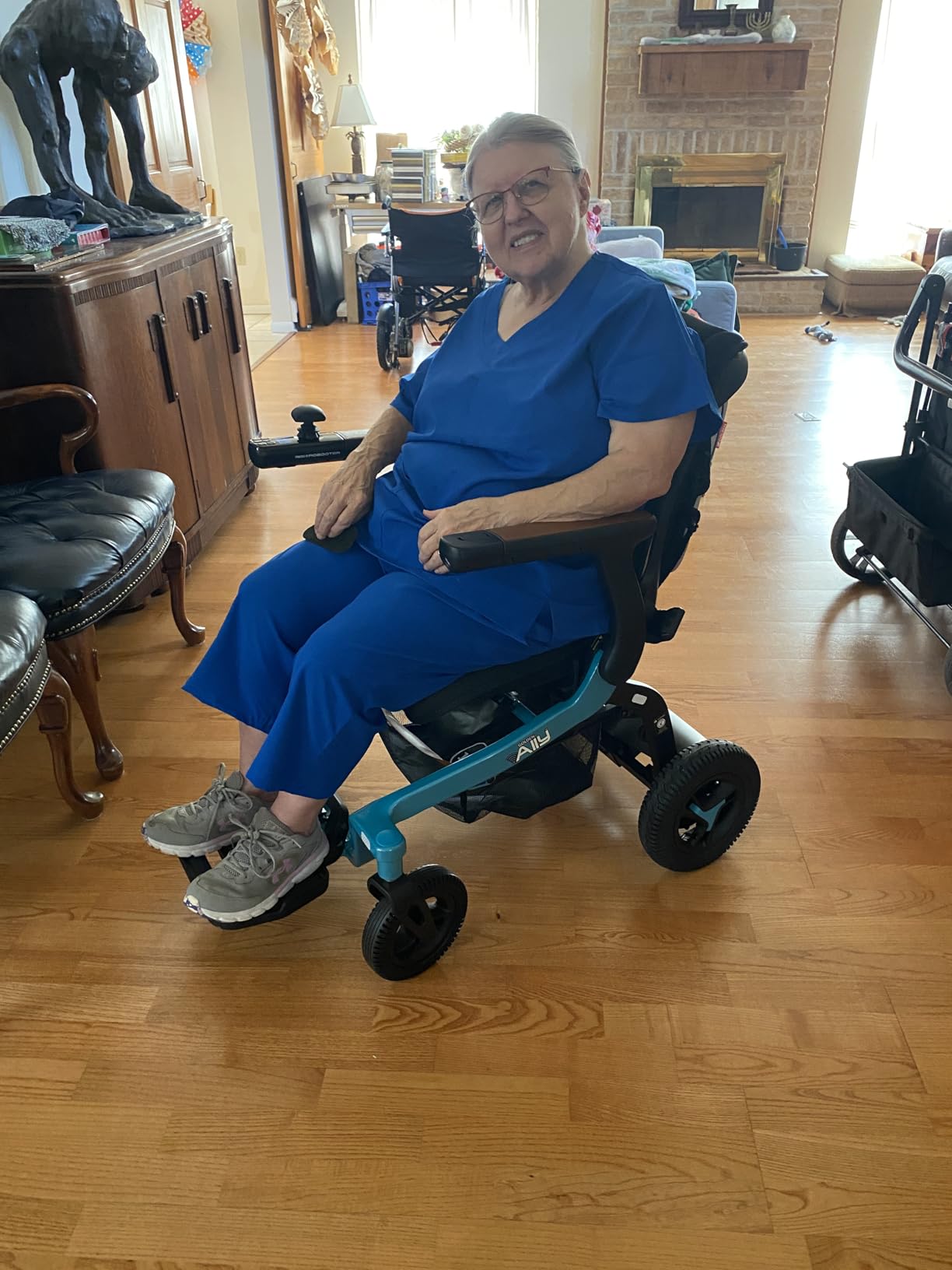 Golden Ally Manual Folding Power Wheelchair - Memory Foam Seat - USB Port - Removable Lithium Battery - Smart Control Mobile App - Airline Approved - 56 lbs. Total (Teal) customer photo 1