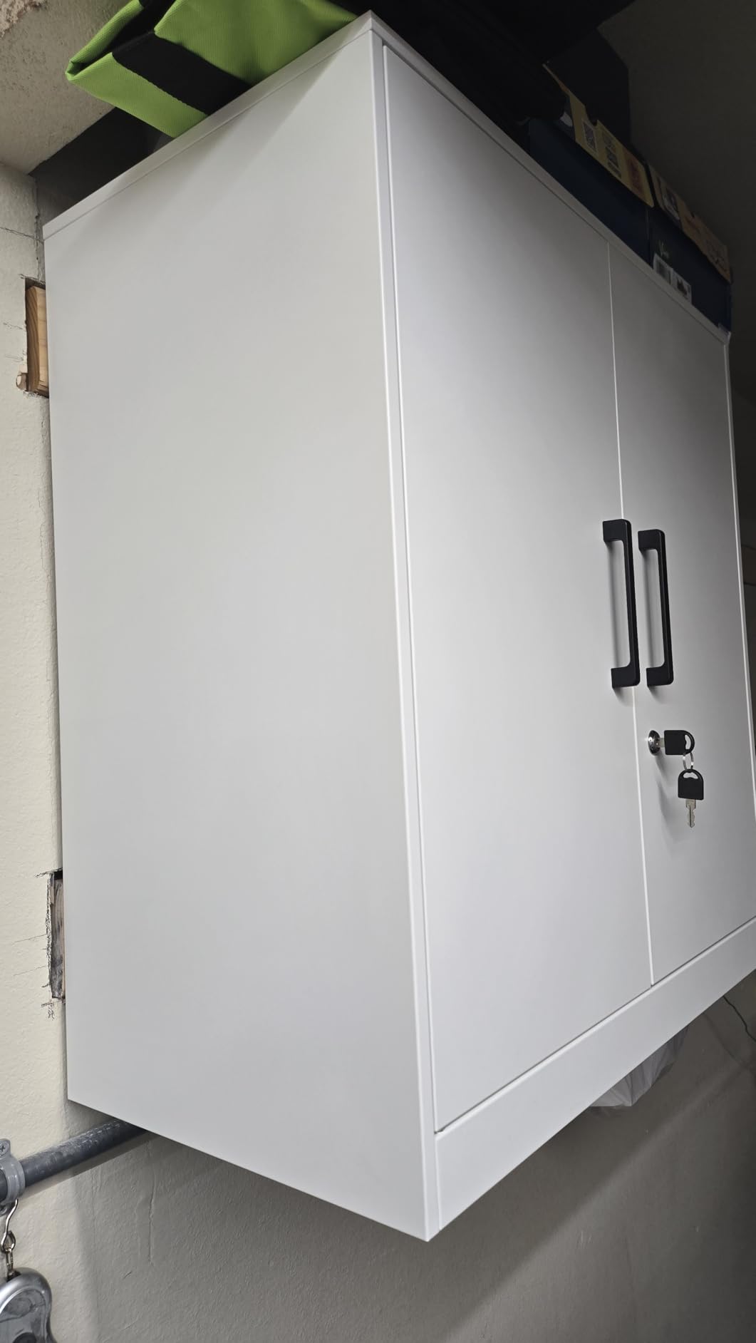 IRONFFICE Metal Wall Cabinet, Garage Cabinet with Handle, Lockable Storage Cabinets Wall Mounted with 2 Doors, Locking Cabinet with Shelves for Basement, Office, Living Home, Black customer photo 1