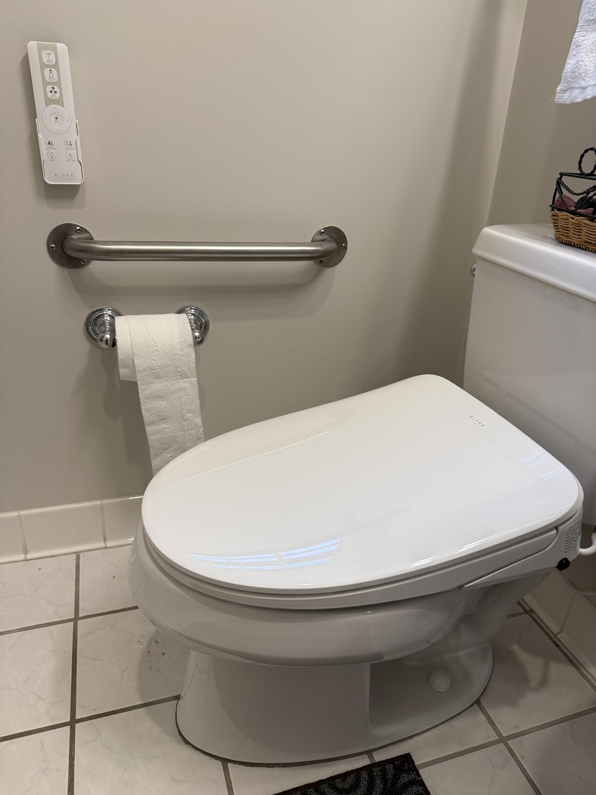 ALPHA BIDET iX Pure Bidet Toilet Seat in Elongated White, Ultra Low Profile, Endless Warm Water, Arced Stainless Steel Nozzle, Blue LED Nightlight, Dryer customer photo 2
