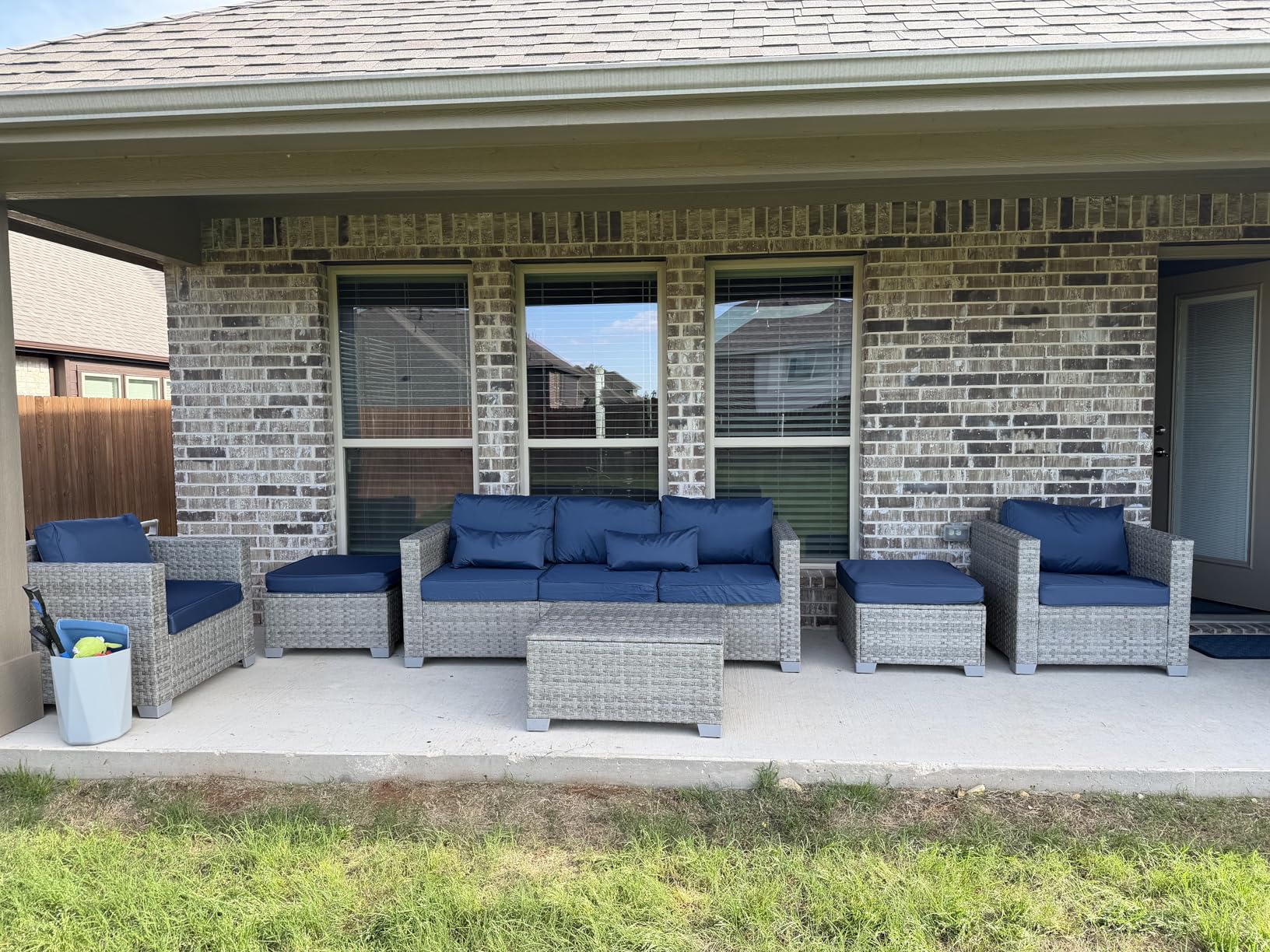 WAROOM Patio Furniture Set 6 Piece PE Rattan Outdoor Conversation Sets Grey Wicker Couch Sectional Sofa with Fire Pit Table and Grey Cushion customer photo 2
