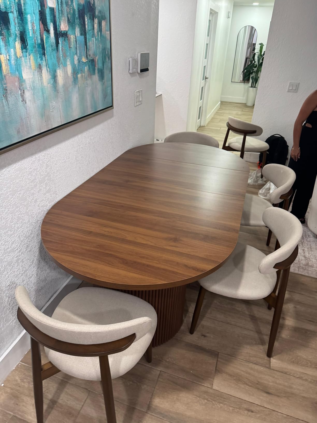weselon 78 Inch Dining Table for 6 8 10, Modern Farmhouse Rectangular Kitchen Table, Long Dining Room Tables with Wood Strip Base for Kitchen Living Room (Natural) customer photo 2