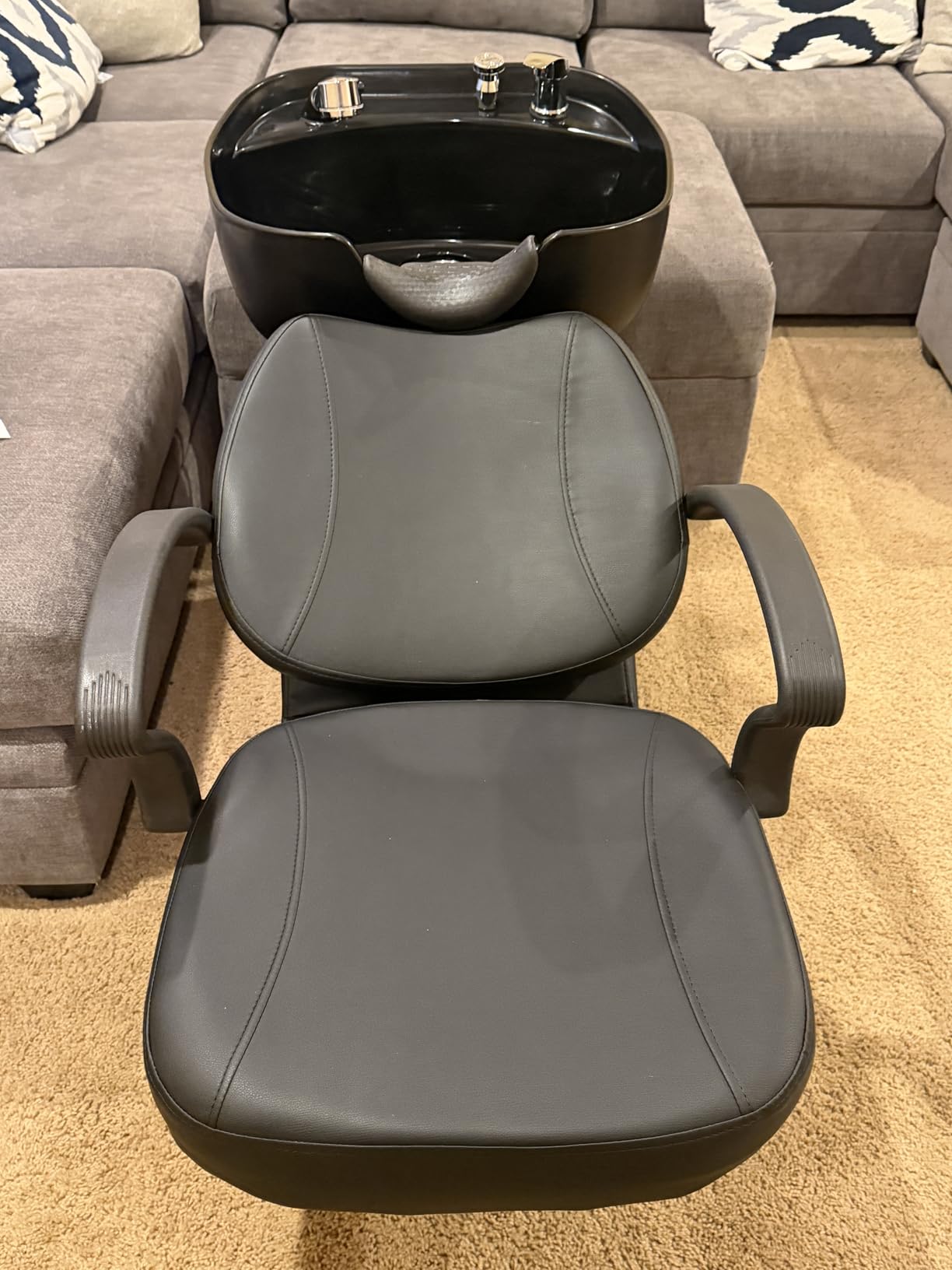 Shampoo Bowl and Chair Set with Side Storage Compartment | 8.85'' Deep ABS Basin | Neck Rest | PU Leather | 450lbs Capacity | Detachable Hose | Ideal for Barbershop Spa Home Studio customer photo 1