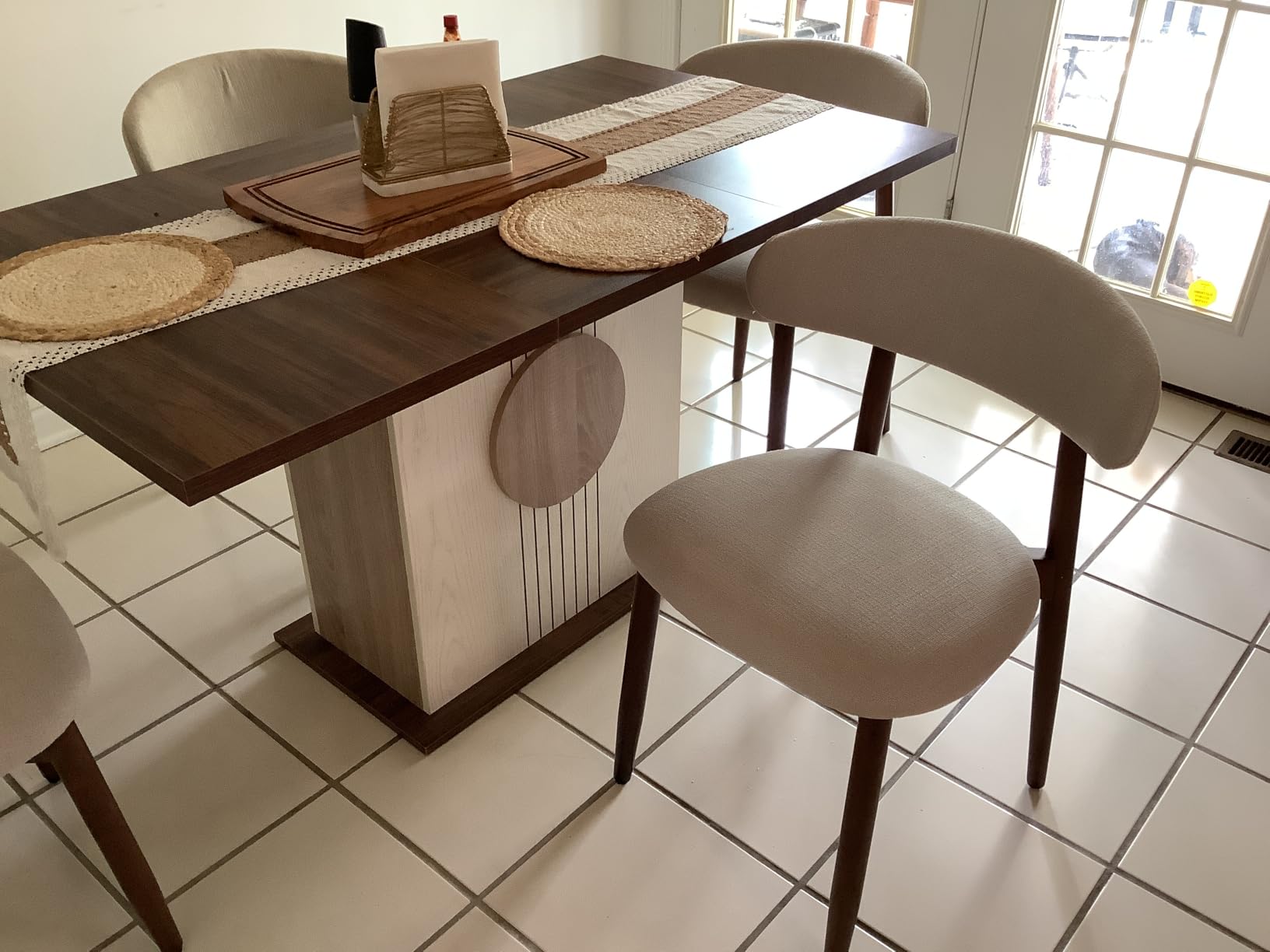 COLAMY Wooden Dining Chairs Set of 4, Modern Fabric Upholstered Kitchen Side Chairs, Farmhouse Dining Room Chair with Foot Pegs, Beige customer photo 1