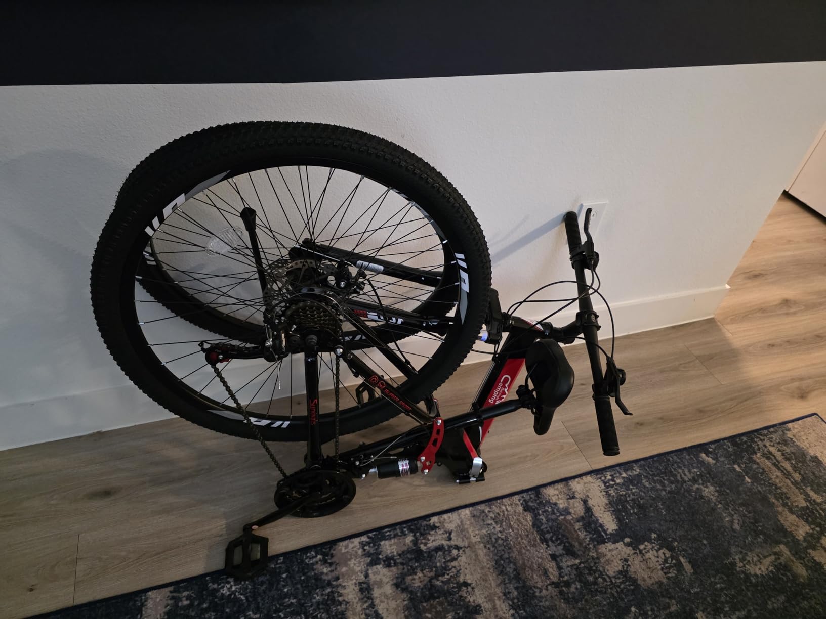 CamPingSurvivals 24/26/27.5 Inch Foldable Bikes for Adults 21 Speed Mountain Bike, Adult Bicycle with High Carbon Steel Frame, Full Suspension, Dual Disc Brake & Adjustable Ergonomic Seat(Black/Red) customer photo 1