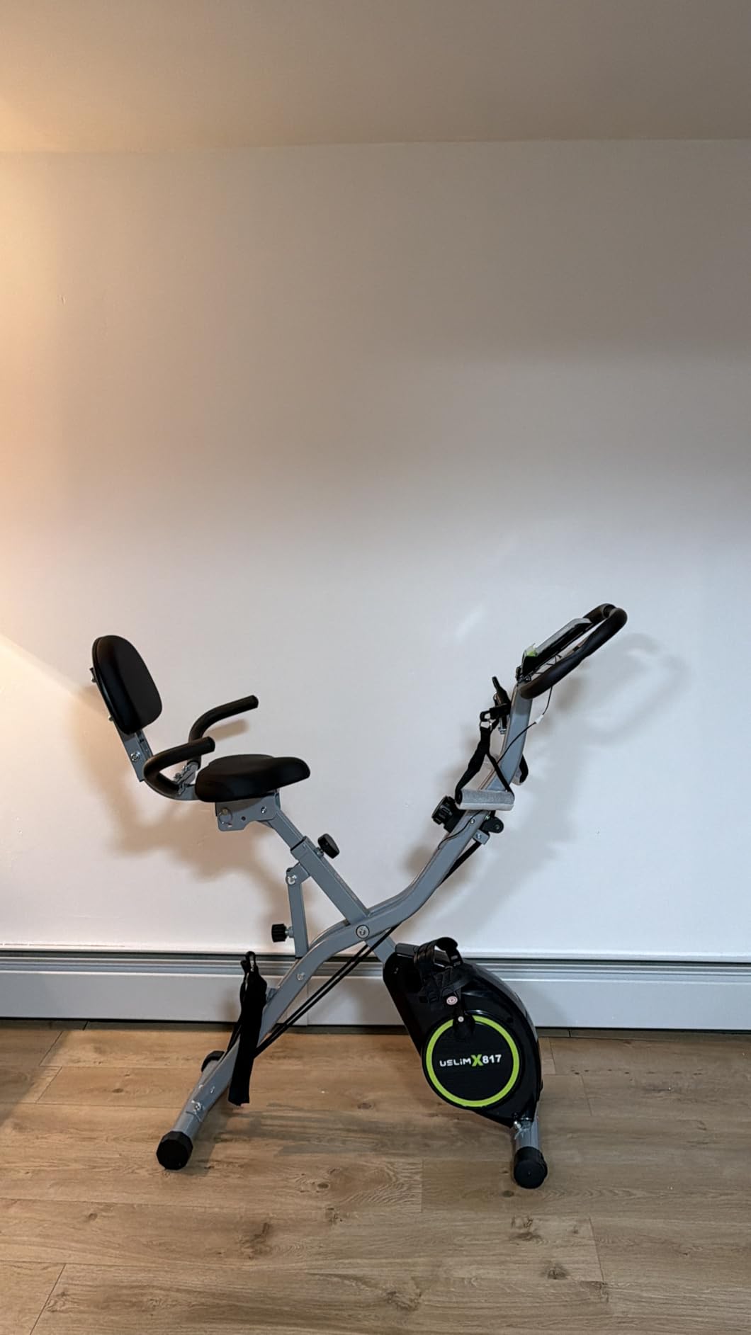USLIM Foldable Exercise Bike Stationary Bikes for Home, 5 IN 1 Indoor Workout Bike, Cycling Bike with 16-Level Quiet Magnetic Resistance, 6.6 LBS Flywheel and 300LBS Capacity for Senior and Home Workout customer photo 1