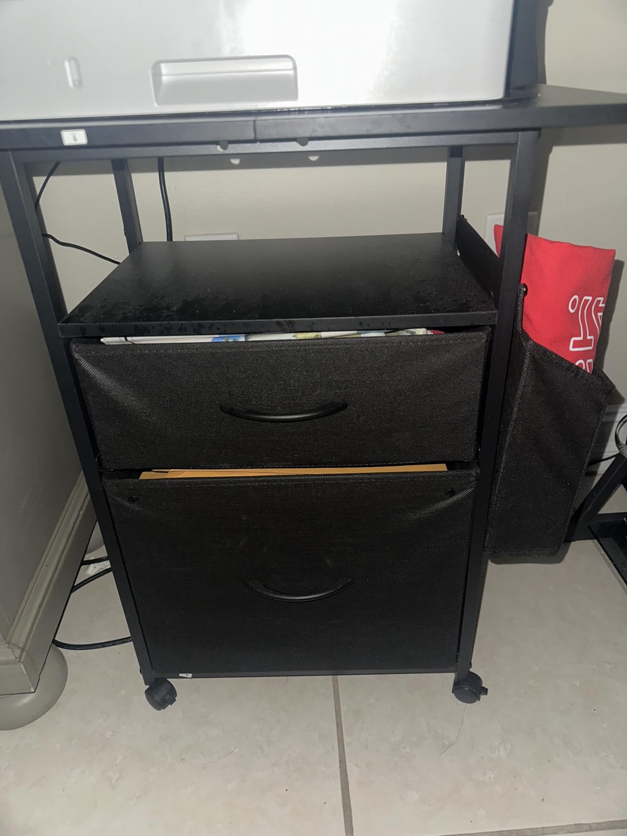 GYIIYUO 2 Drawer File Cabinet with 24'' Extended Desktop, Mobile Filing Cabinet, Rolling File Cabinet with Side Bag, Fabric Drawer, Fits A4/Letter Size, Printer Stand Home Office, Light Brown customer photo 2