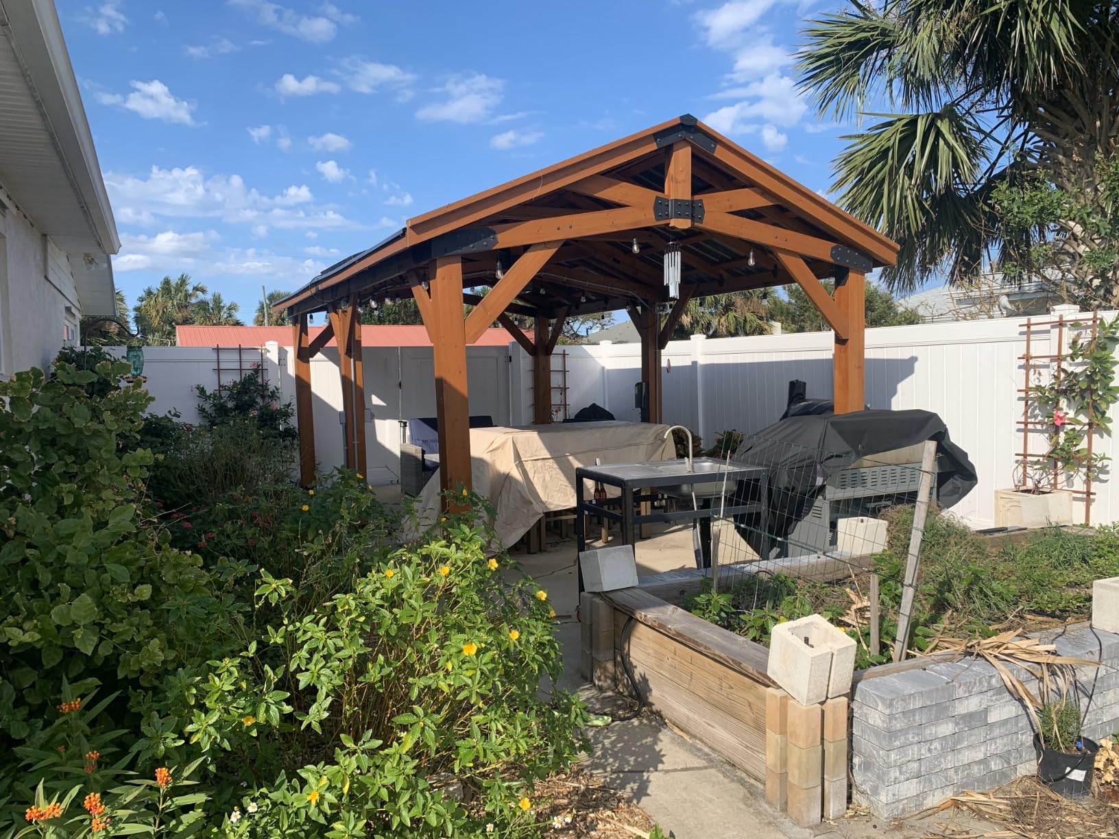 Backyard Discovery Norwood 24' x 12' Cedar Wood Outdoor Gazebo Pavilion with Hardtop Galvanized Steel Peak Roof, Snow Support, Wind Resistance, PowerPort customer photo 1