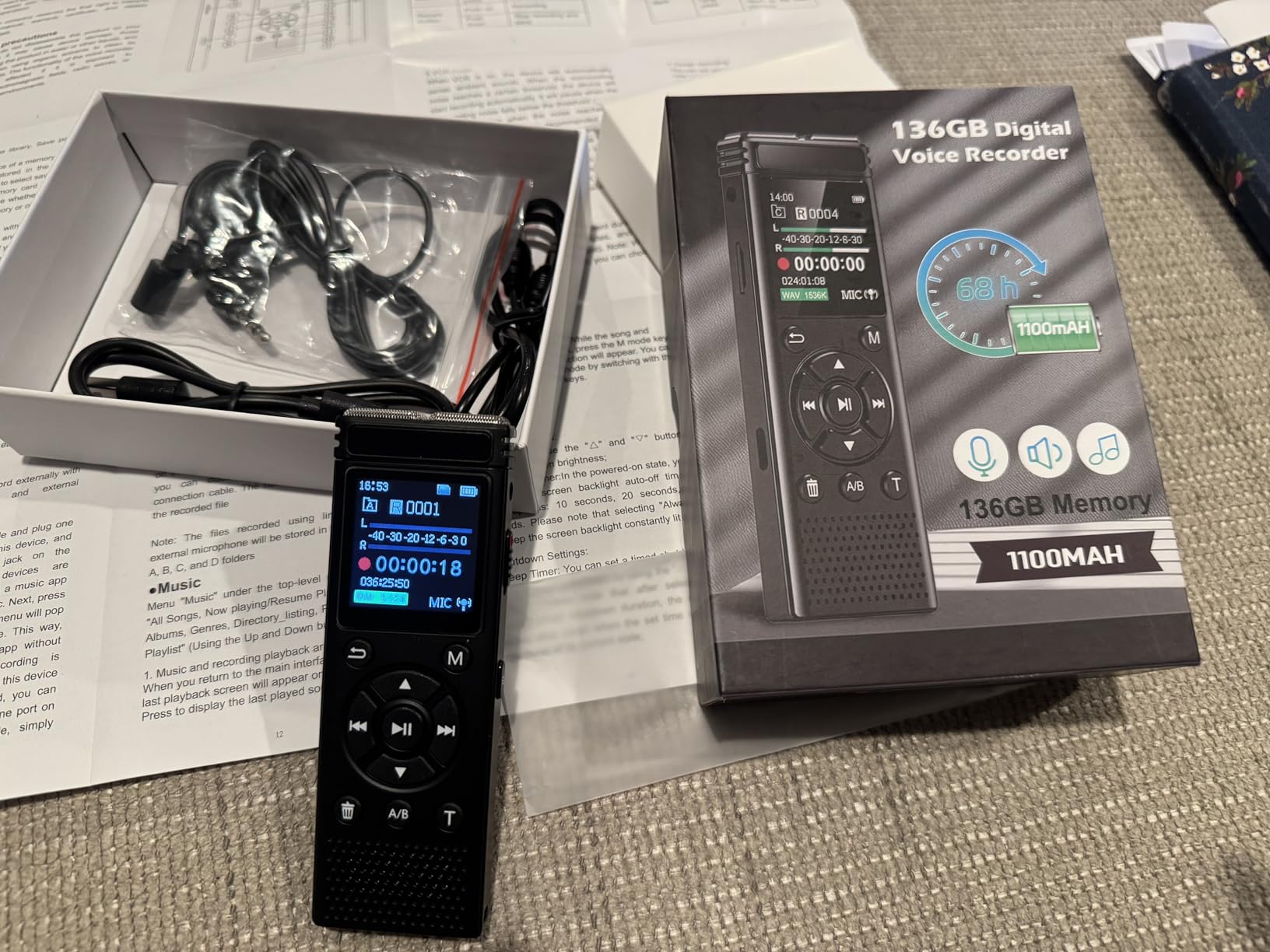 136GB Digital Voice Recorder with Playback, 9000 Hours Audio Recording Device, Voice Activated Recorder with Noise Reduction, A-B Repeat, Mp3 Player and Password for Lectures Meeting/Classes/Interviews customer photo 1