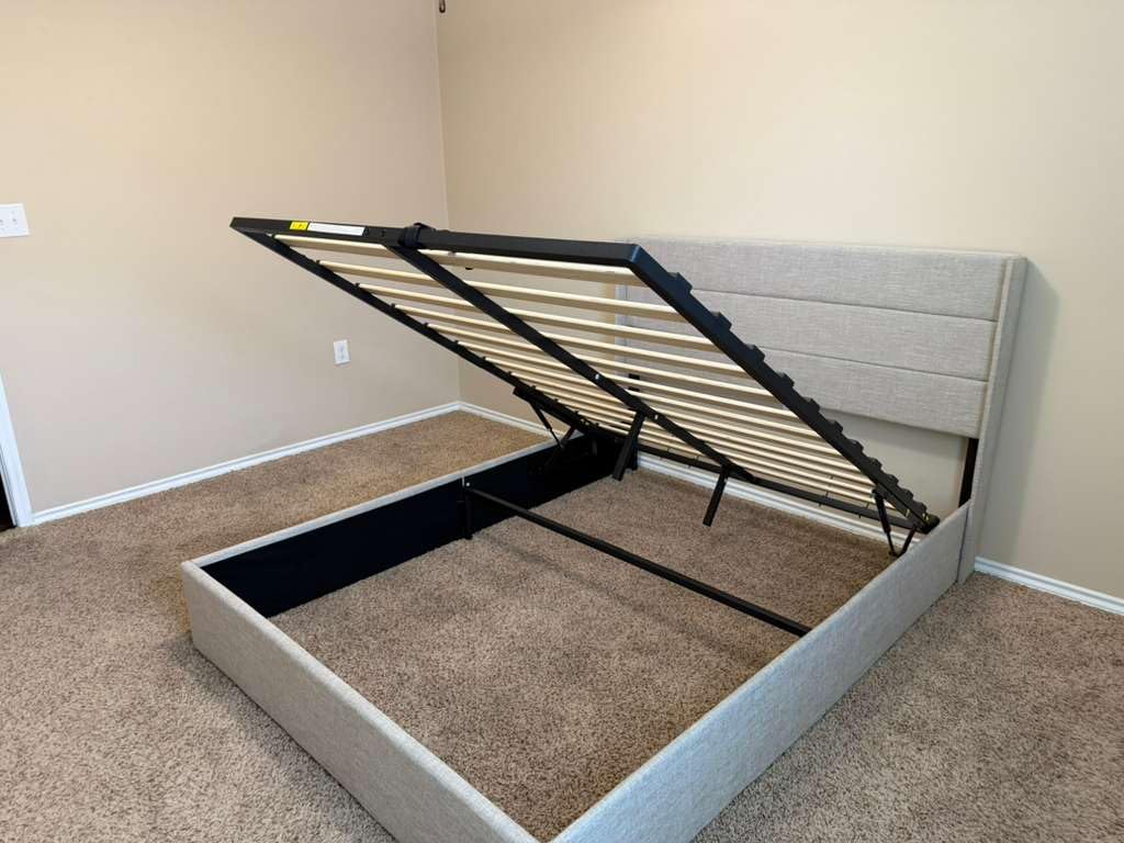 Allewie Queen Size Velvet Lift Up Storage Bed, Modern Wingback Headboard, Hydraulic Support, No Box Spring Needed, White customer photo 1