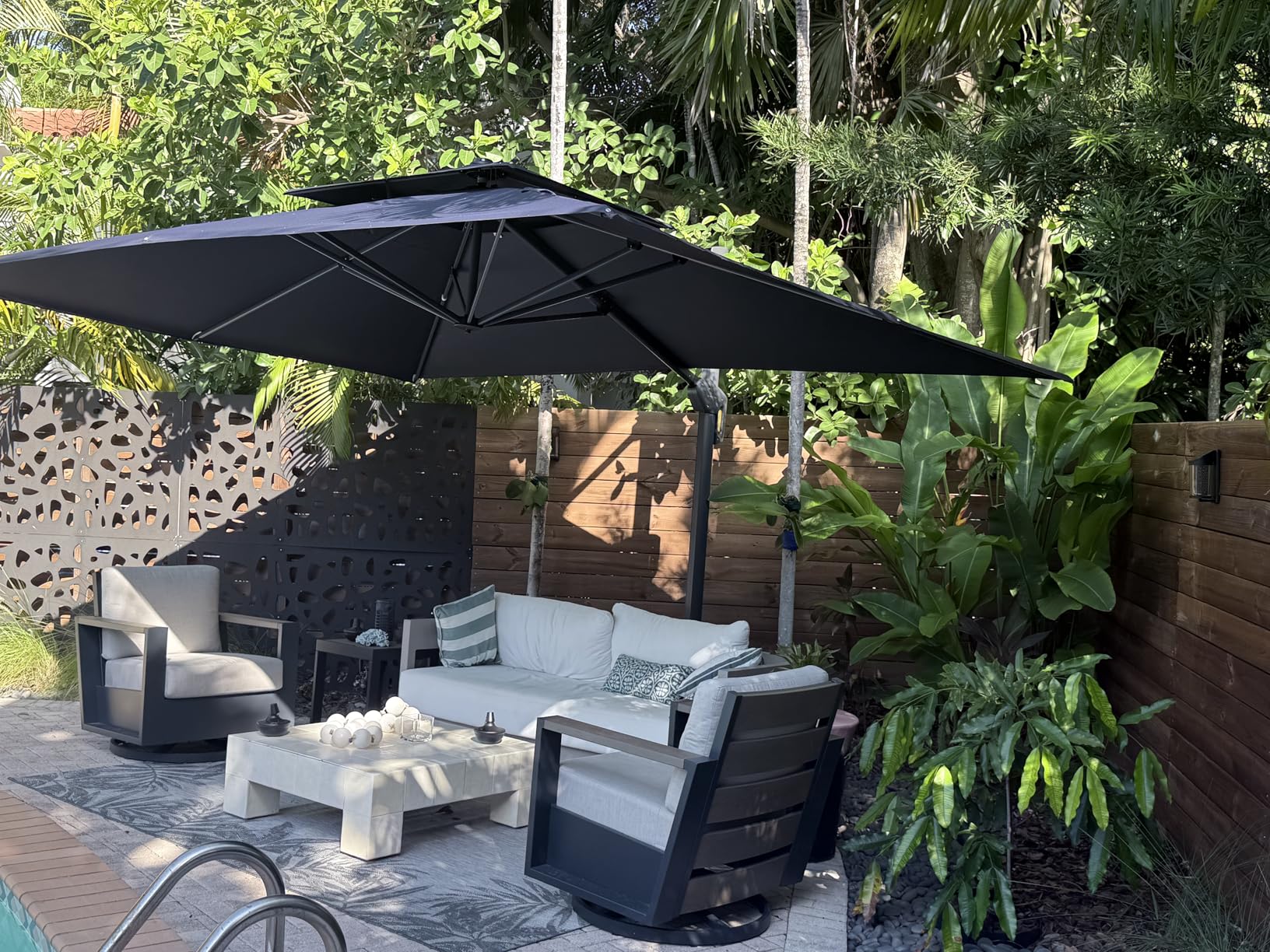 PURPLE LEAF 12FT Sunbrella Patio Umbrella Outdoor Double Top Large Offset Hanging Cantilever Umbrella 360 Degree Rotation Square Umbrella for Garden Deck Pool Backyard Cast Ash customer photo 2