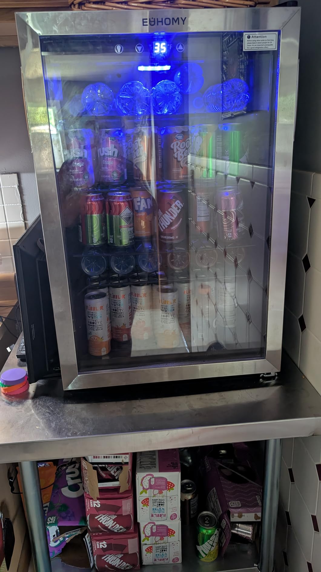 EUHOMY 18L Beverage Refrigerator Cooler, 24 Cans Mini Fridge with Quiet Compressor, Countertop Small Fridge with 40°F-61°F Digital Temperature Control, LED Lgiht for Home, Bar, Office customer photo 1