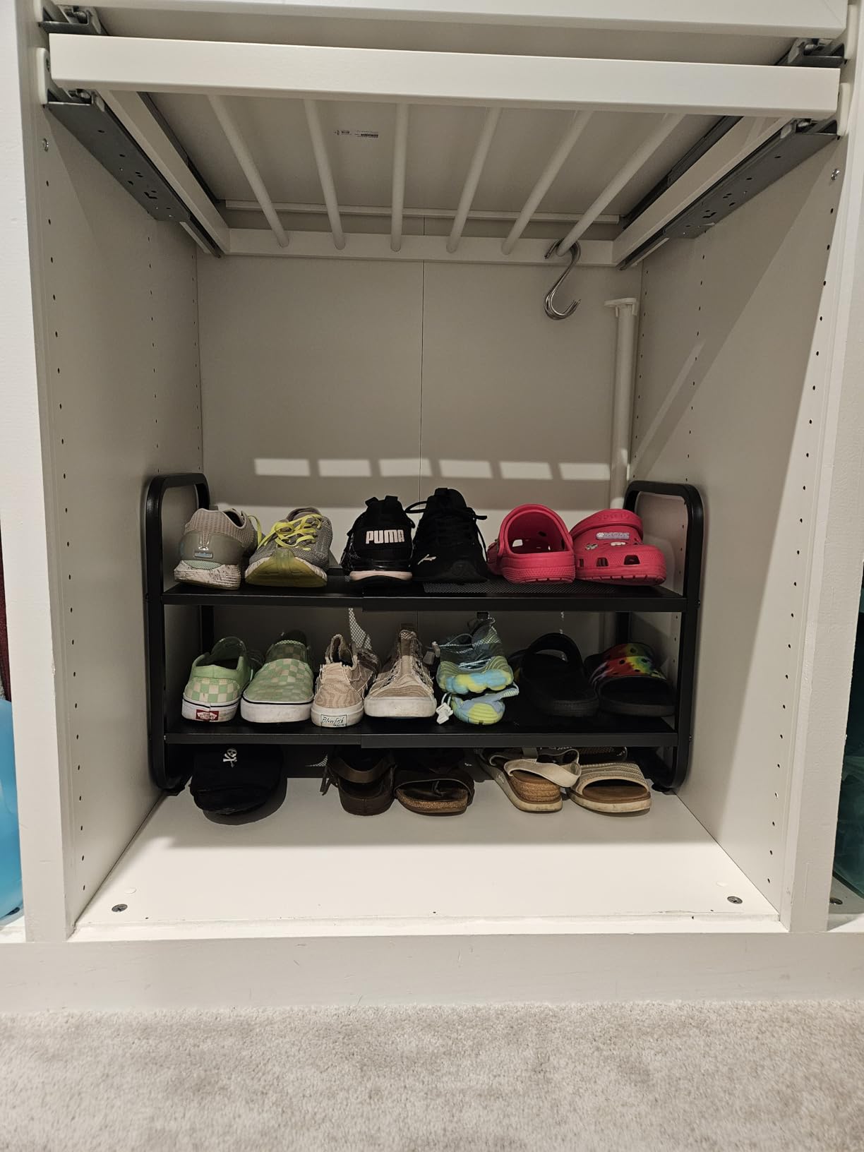 SNTD Shoe Rack - Expandable Shoe Organizer for Closet, Adjustable Metal Shoe Shelf Storage, Stackable Long Shoe Stand Holder for Garage, Entryway, Door Entrance (Black, 2-Tier) customer photo 2