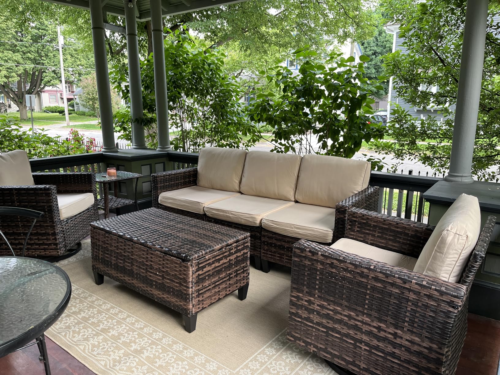 UDPATIO Patio Furniture Set, 5 Pieces Outdoor Conversation Sets with Rocking Swivel Chairs, Wicker Rattan Outdoor Sofa Set with Storage Table and Waterproof Covers for Backyard, Deck, Porch, Grey customer photo 2