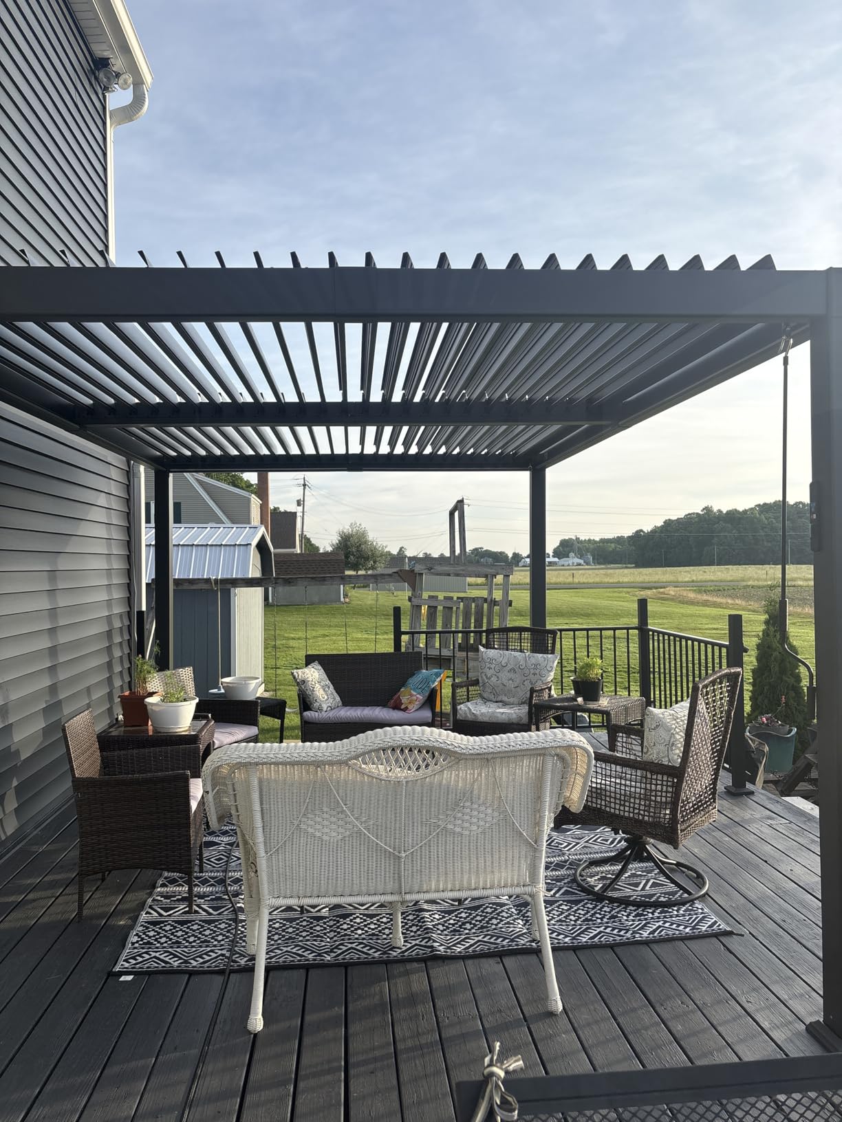 PURPLE LEAF Louvered Pergola 92KS 10' x 14' with Integrated LED Strip Lights Aluminum Outdoor Pergola with Adjustable Louvered Roof for Patio Deck Garden Yard Gray customer photo 1