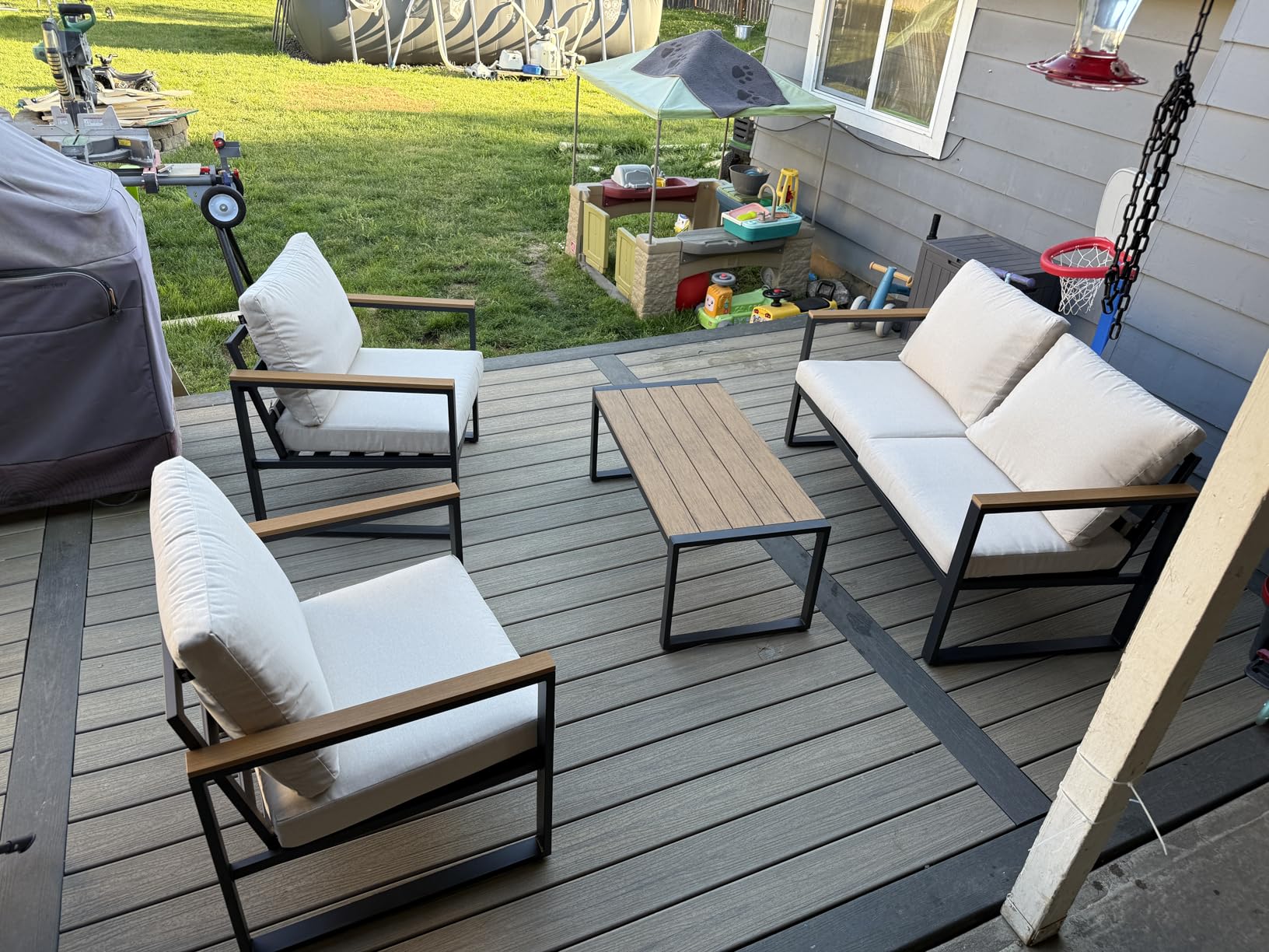 Patio Furniture Set, 4 Pieces Outdoor Patio Furniture with Coffee Table Set, Metal Patio Conversation Sets with Washable and High-Resiliency Sponge Cushions, Upgraded Beige customer photo 1