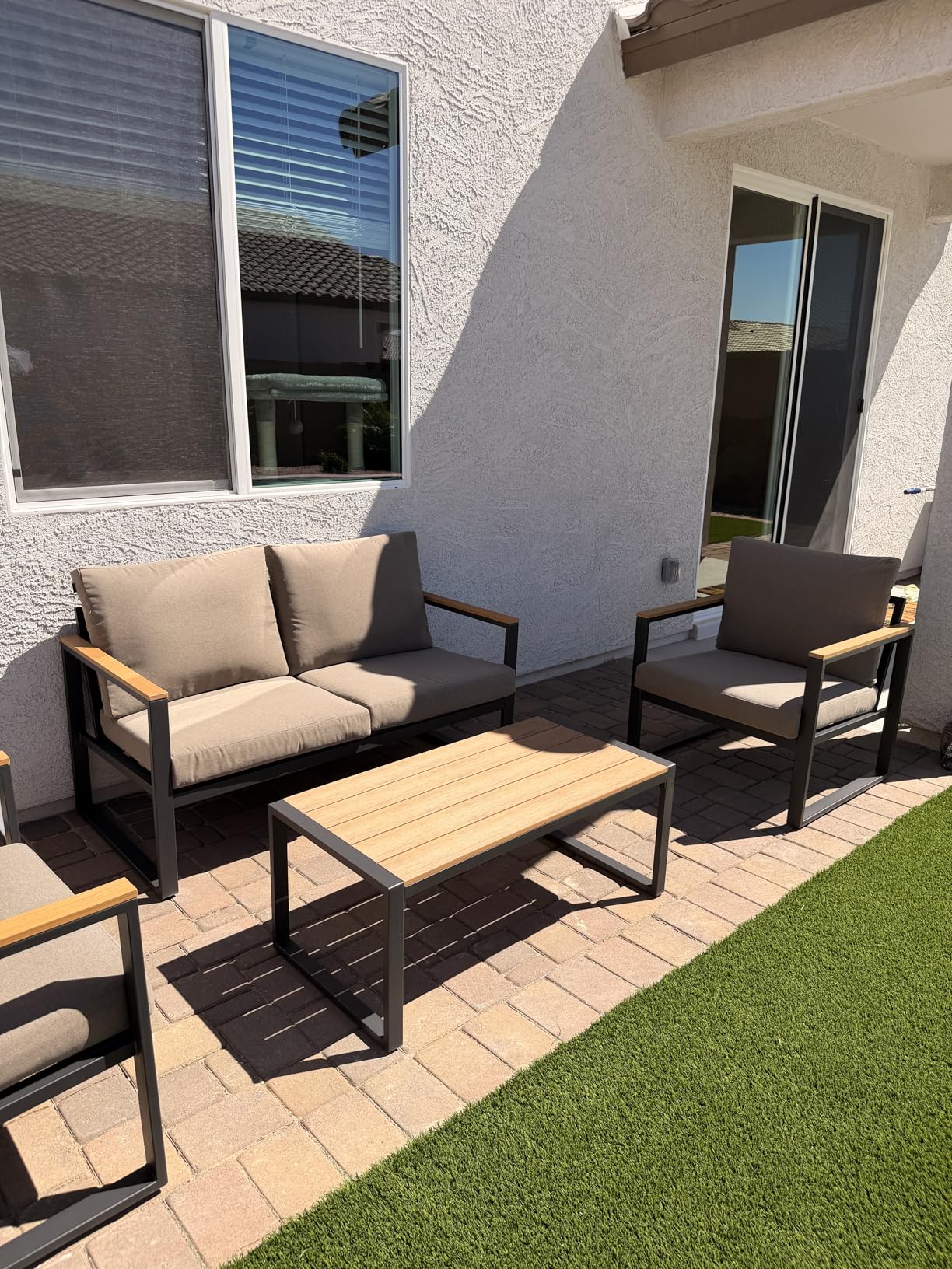 Patio Furniture Set, 4 Pieces Outdoor Patio Furniture with Coffee Table Set, Metal Patio Conversation Sets with Washable and High-Resiliency Sponge Cushions, Upgraded Beige customer photo 2
