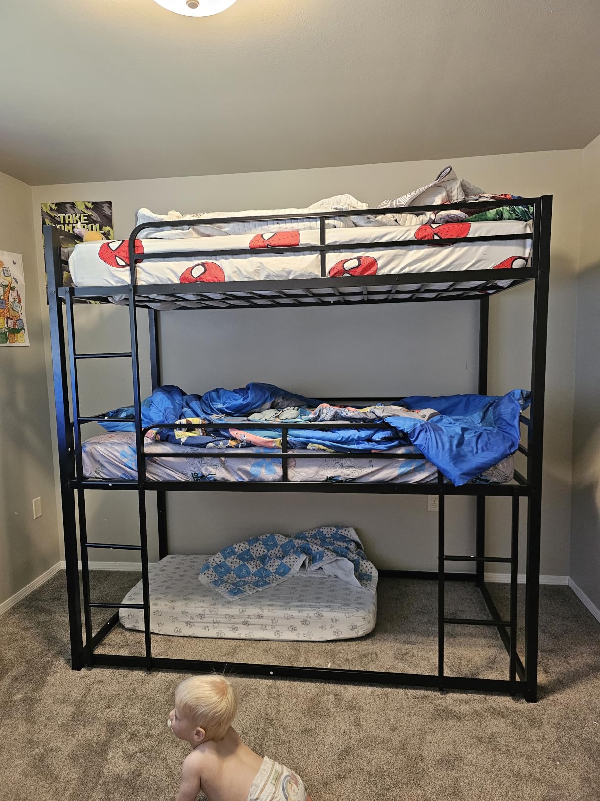 Mixcous Heavy Duty Triple Bunk Bed, Twin Over Twin Over Twin Metal Bunkbeds with Ladder, Family-Friendly for All Ages, Bedroom, No Box Spring Needed, Easy Assembly, Black customer photo 1