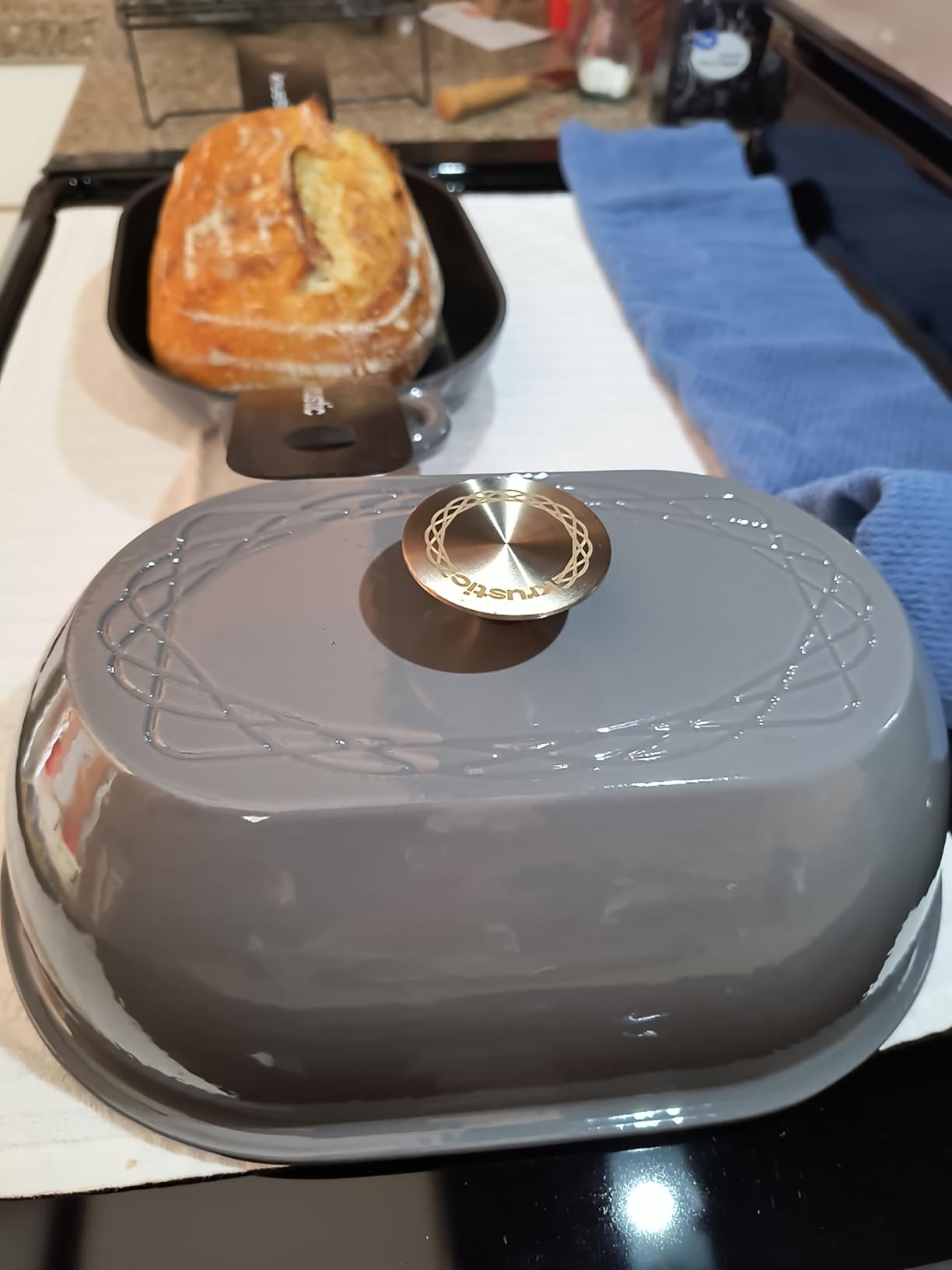 Enameled Cast Iron Dutch Oven for Professional Sourdough Bread Baking | 5.5 Quart Loaf Size Oval Cookware Pot with Lid | Triple-Layer Enamel Coating Pan with Non Stick Silicone Mat | Black customer photo 1