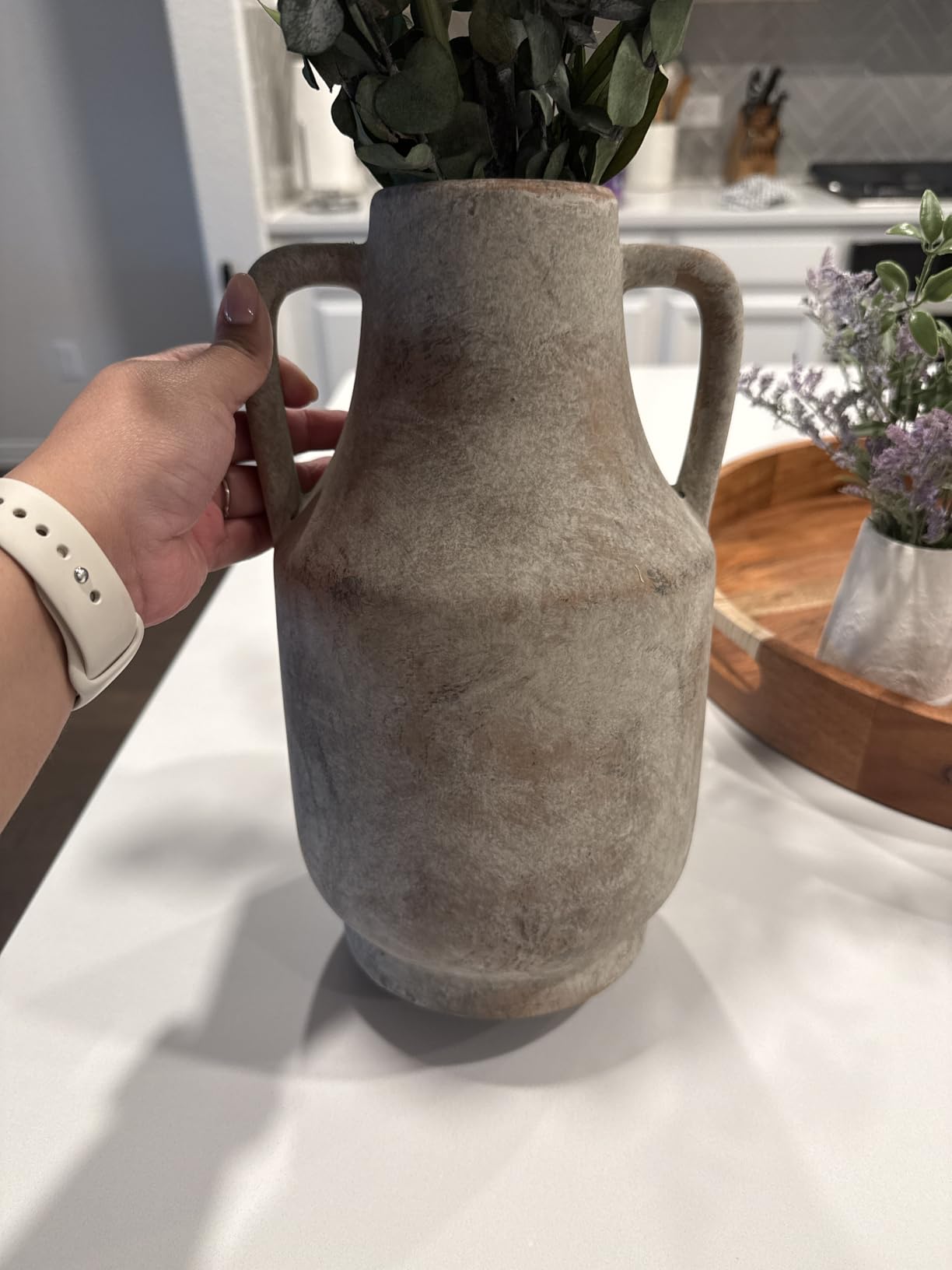Ceramic Flower Vase with Handles, 11 inch Tall Vase for Centerpieces, Large Decorative Terracotta Vases, Farmhouse Rustic Vases for Home Decor, Living Room, Table, Neutral customer photo 2