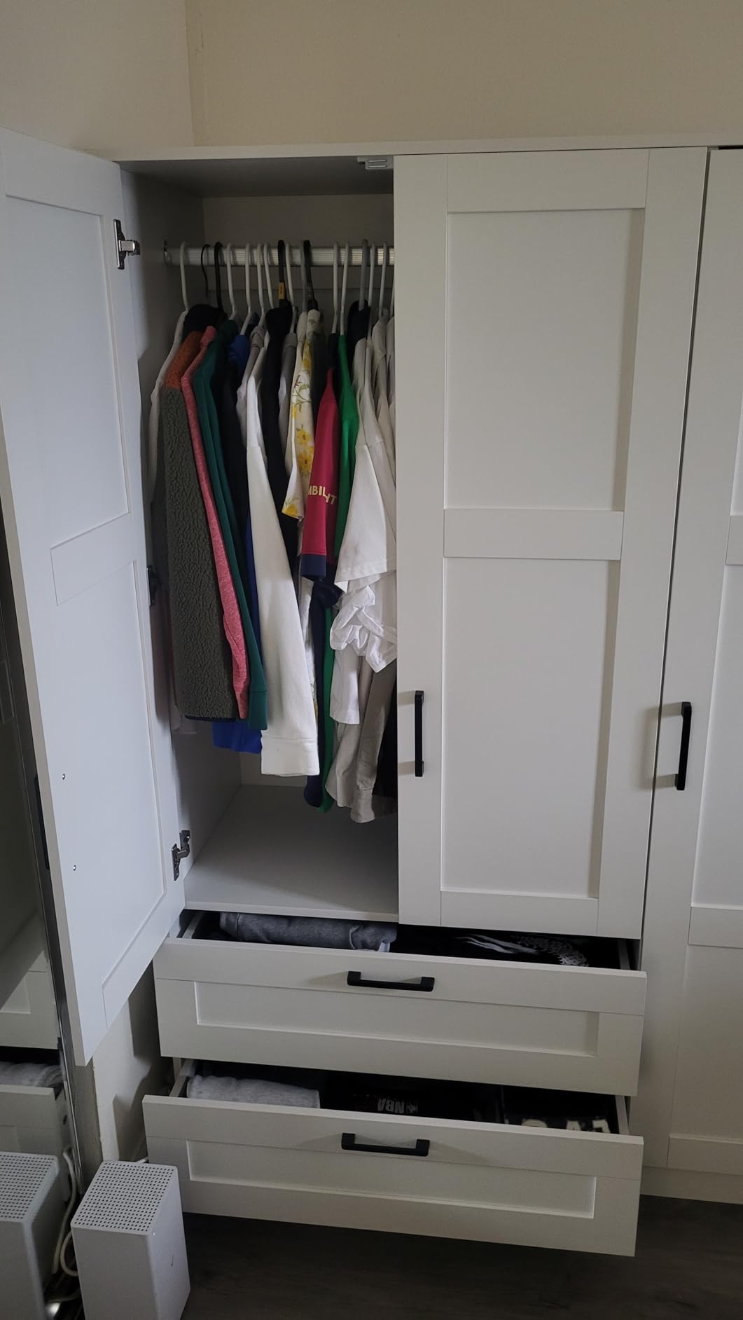 IRONCK Freestanding Closet System with 3 Wood Drawers, Modern Armoire Wardrobe with Adjustable Shelves & Hanging Rod, Walk-in Closet Systems Organizer for Small Closet, Black customer photo 2