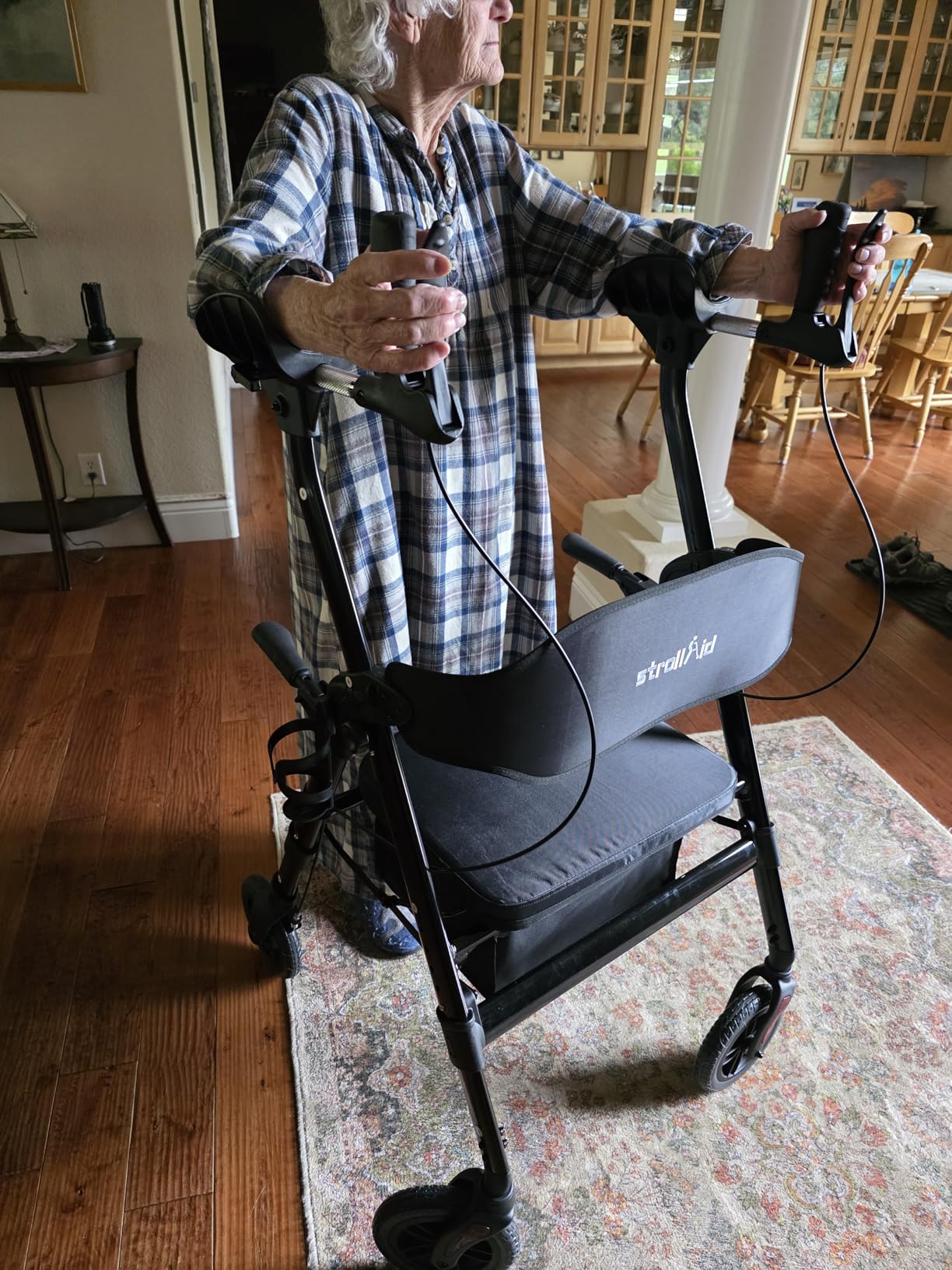 Upright Walkers for Seniors, 450 lb Heavy Duty Stand Up Rollator Walker with Adjustable Soft Sponge Armsupport & Seat, Tall Standing Folding Rolling Walker with 8'' Wheel, Blue customer photo 1