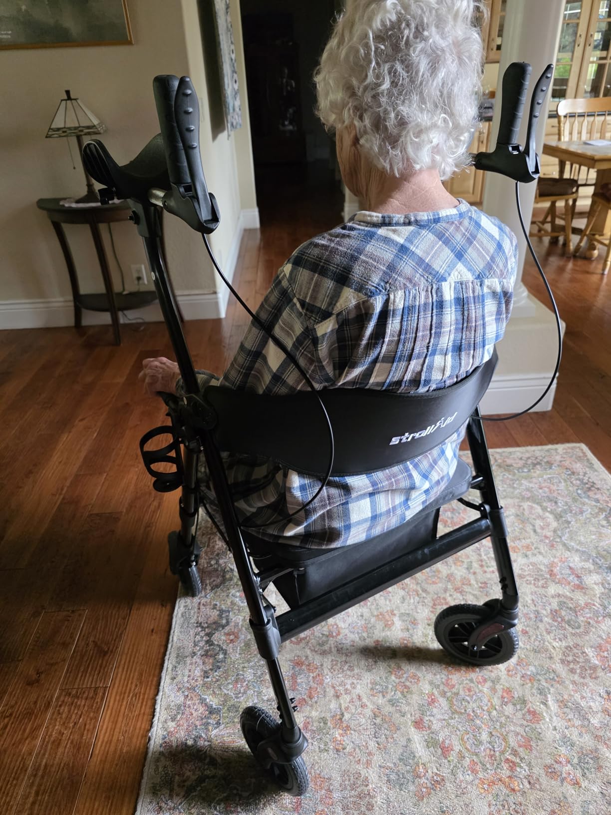 Upright Walkers for Seniors, 450 lb Heavy Duty Stand Up Rollator Walker with Adjustable Soft Sponge Armsupport & Seat, Tall Standing Folding Rolling Walker with 8'' Wheel, Blue customer photo 2