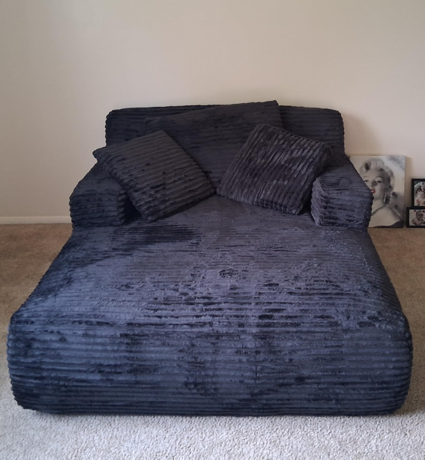 50 Inch Chaise Lounge Chair Indoor, Oversized Corduroy Upholstered Boneless Sofa Bed, Deep Seat Sleeper Couch Reading Chairs, Cloud Sofas Couches for Living Room, No Assembly Required (Dark Grey) customer photo 1