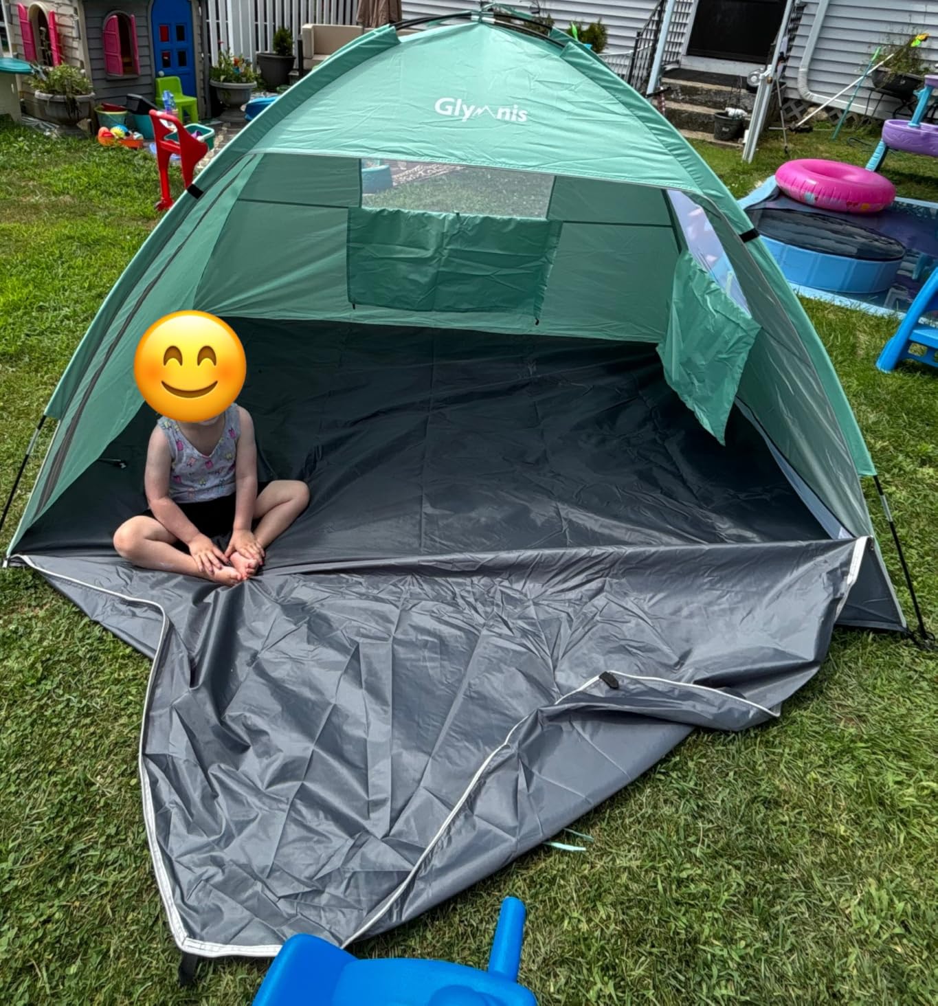 Glymnis Beach Tent Sun Shelter for 3 Person with UPF 50+ UV Protection, Lightweight & Easy Setup Beach Shade Canopy with Vent Windows & Zippered Door - Green customer photo 2