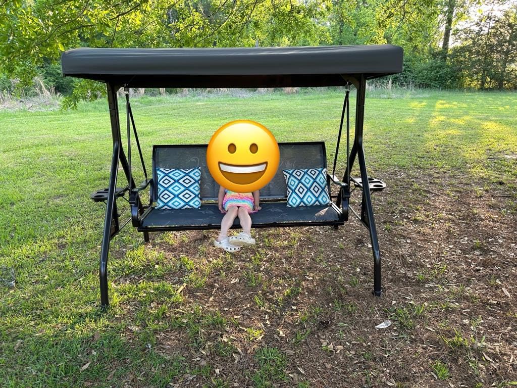 ZZW 3 Person Patio Swing Outdoor Swing for Adults with Adjustable Canopy, Textilene Fabric Porch Swing Chair with Stand Heavy Duty 800 LBS customer photo 2