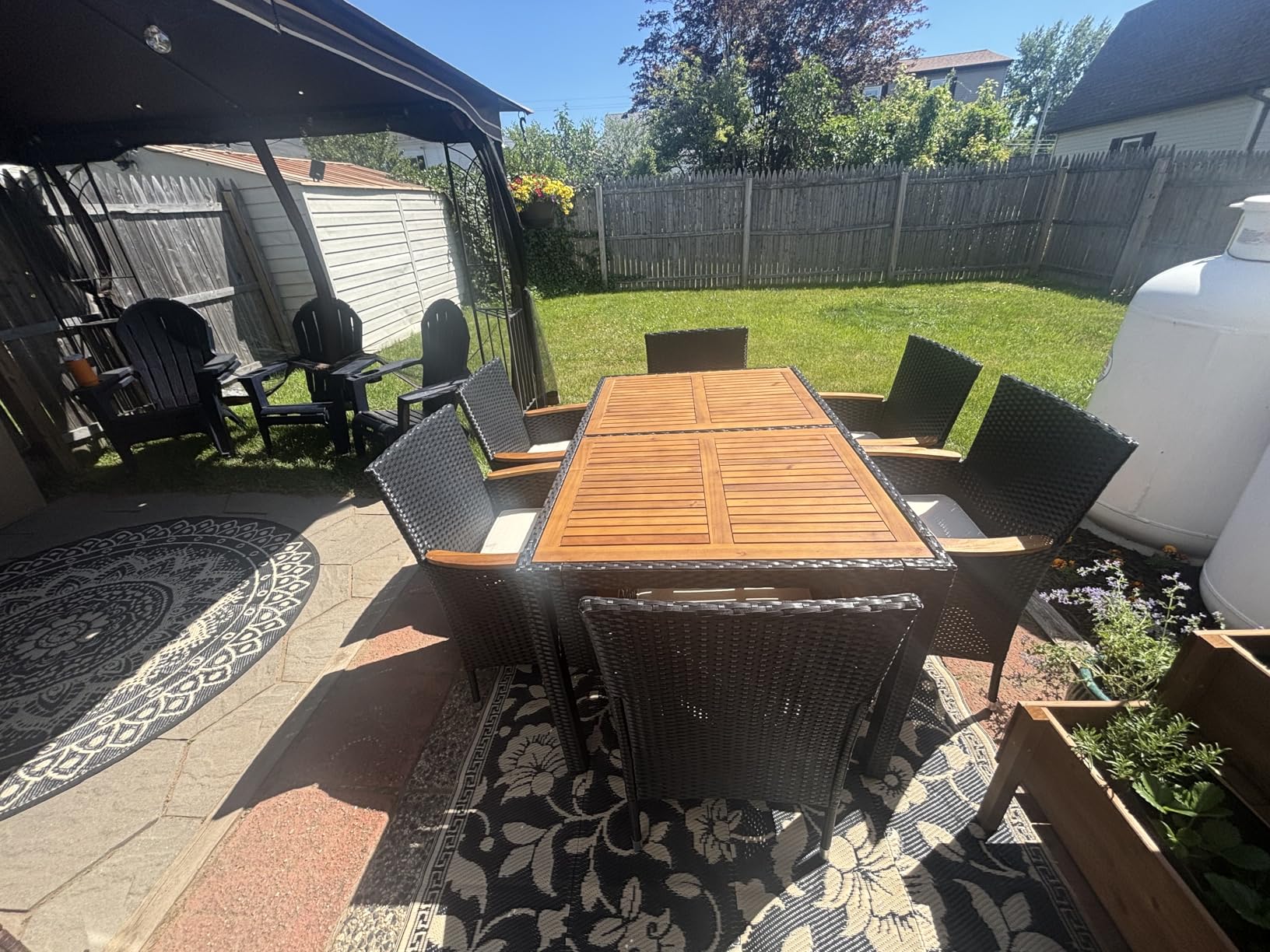 Yaheetech 7 Piece Patio Furniture Set, Outdoor Dining Acacia Wood Table Top Rattan Conversation Set with Soft Cushions, 6 Chairs & 1 Table for Backyard, Deck, Garden & Yard, Black/Beige customer photo 1